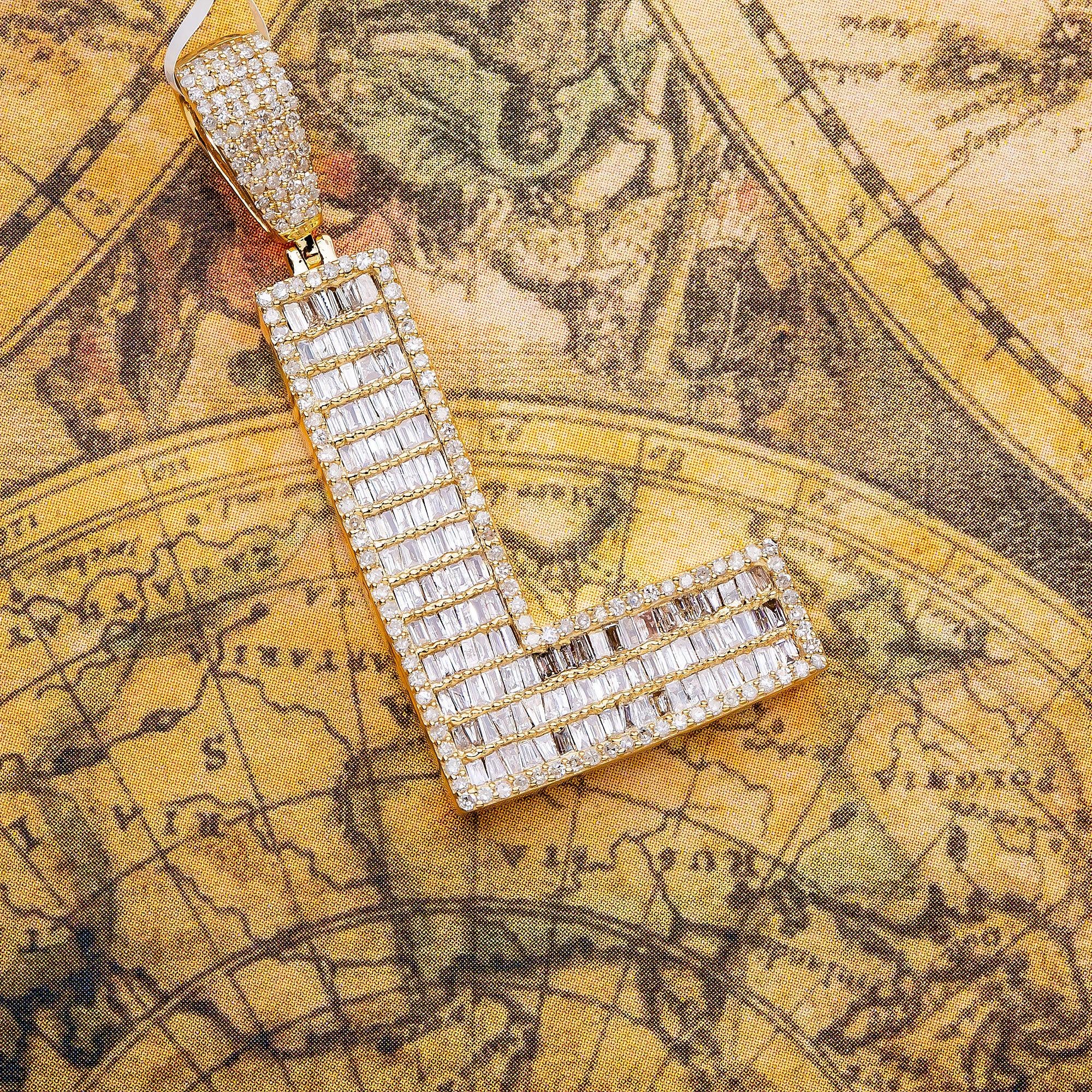 14K Yellow Gold Unisex Letter L Pendant with 1.43 CT Diamond - Image 2