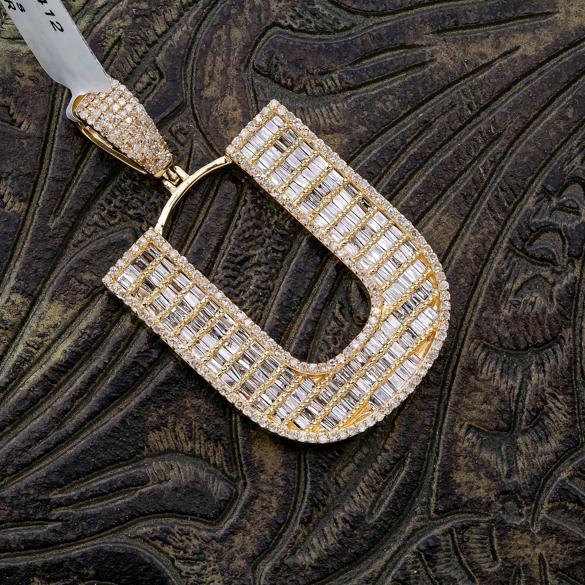 14K Yellow Gold Unisex Letter U Pendant with 1.87 CT Baguette Diamond - Image 2