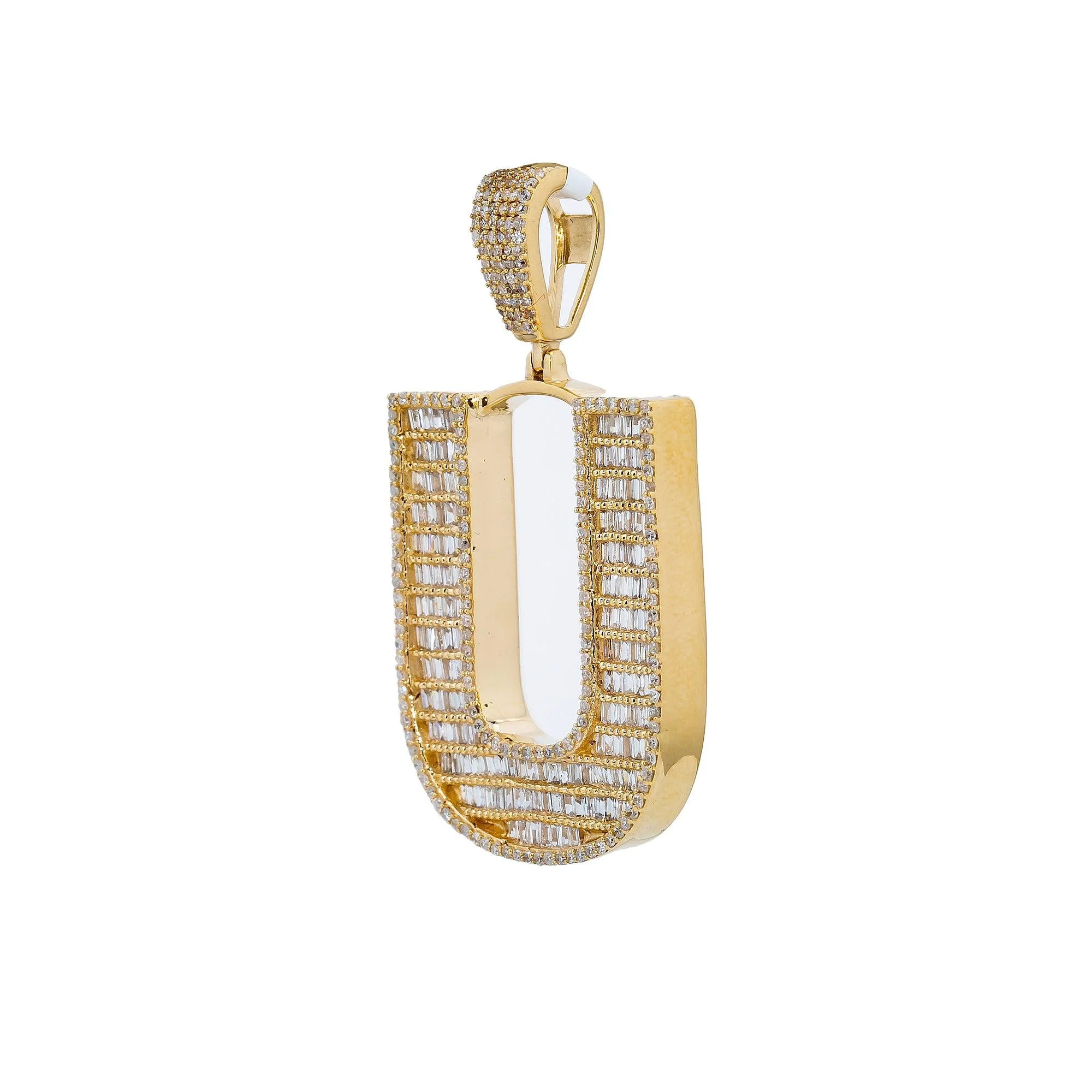 14K Yellow Gold Unisex Letter U Pendant with 1.87 CT Baguette Diamond - Image 3