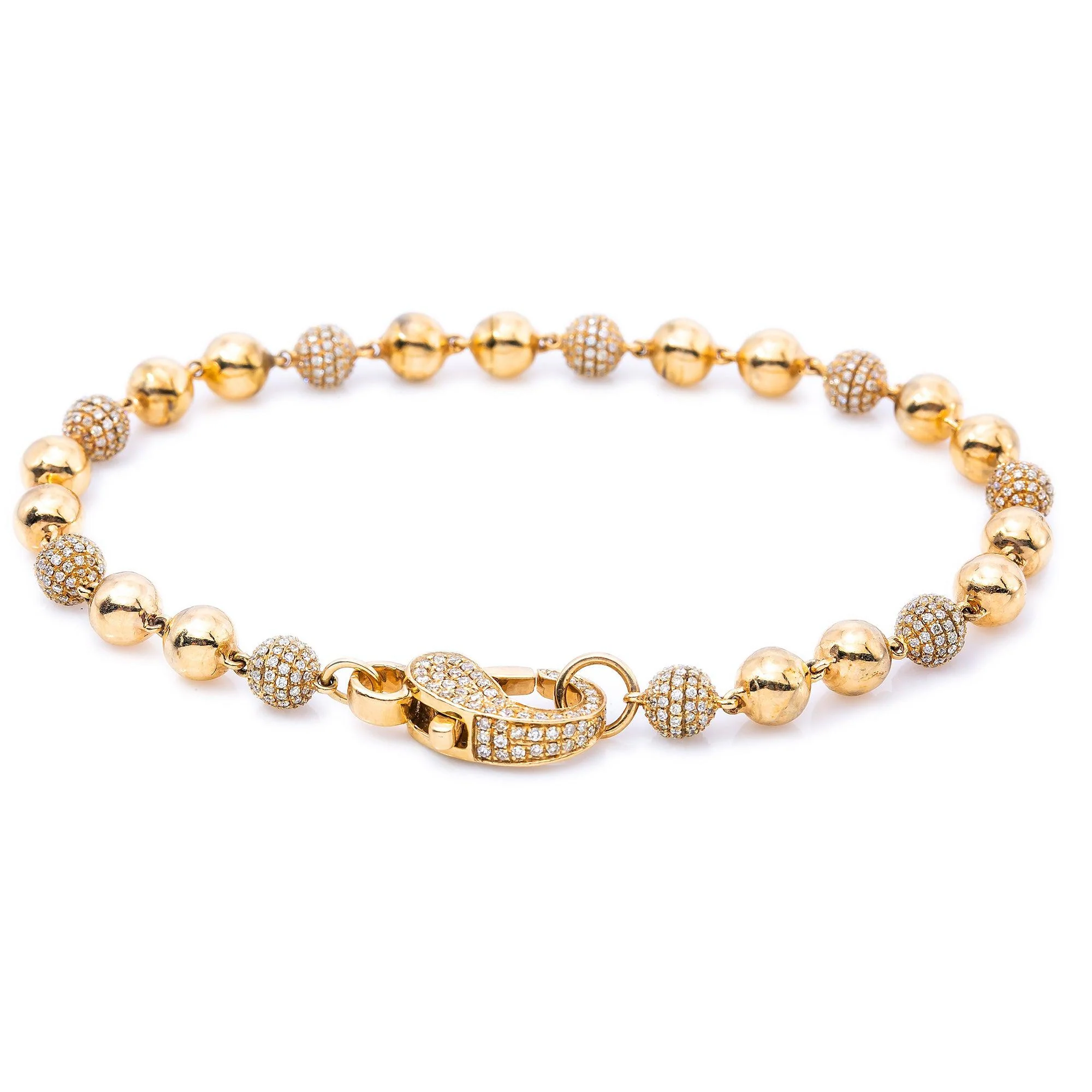 14K Yellow Gold Small Balls Bracelet With Diamonds