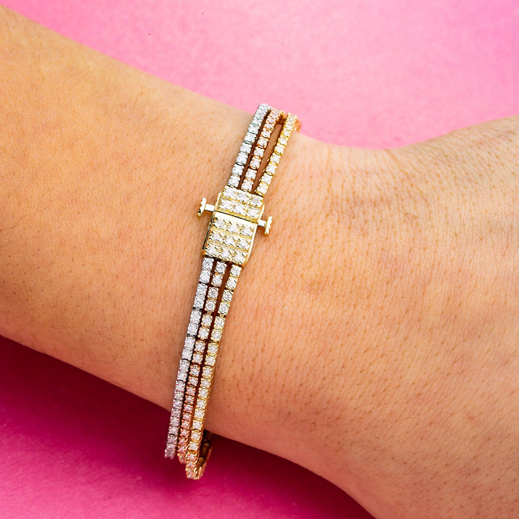 14K YELLOW/WHITE/ROSE GOLD LADIES BRACELET WITH 3.05 CT DIAMONDS - Image 3