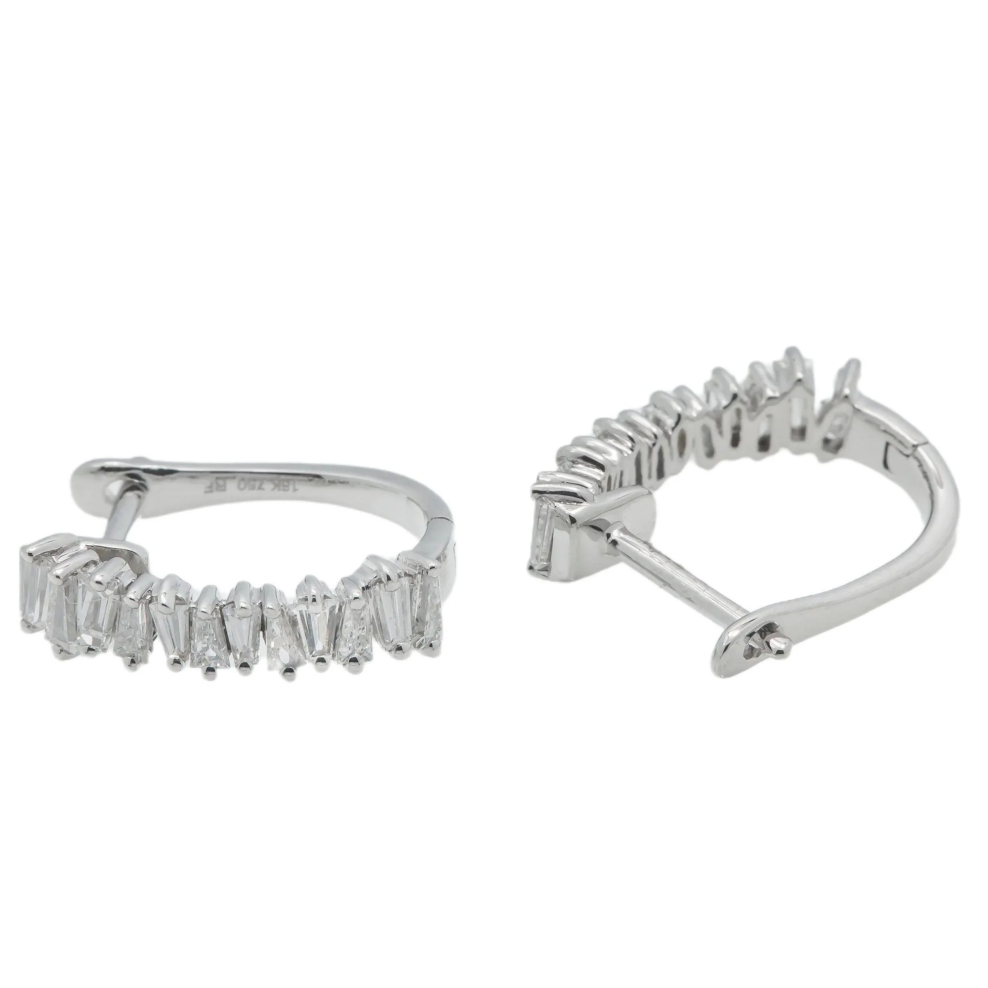 18K GOLD BAGUETTE DIAMOND LADIES HOOP EARRINGS 0.72 CTW - Image 3