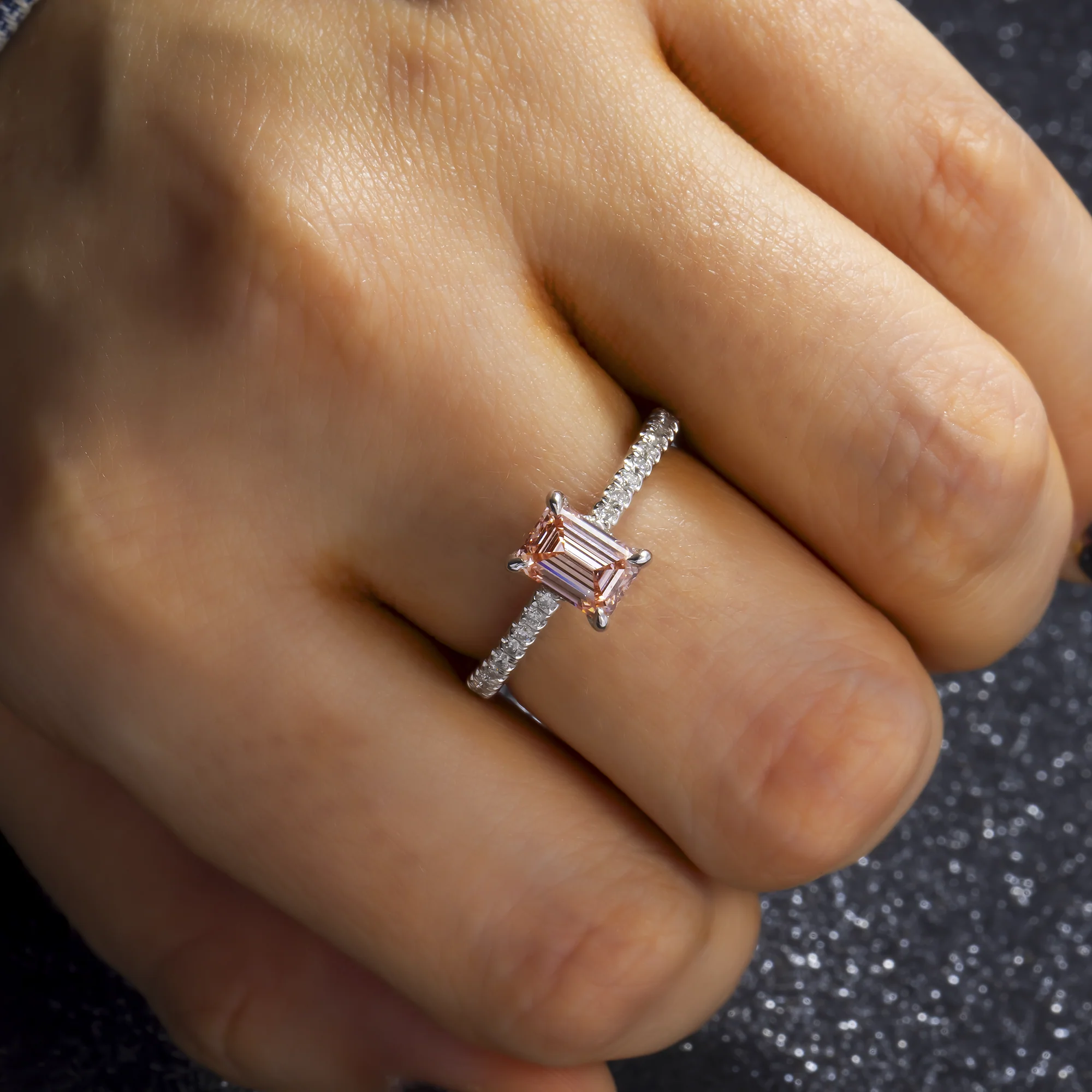 18K GOLD FANCY PINK EMERALD CUT LAB DIAMOND ENGAGEMENT RING CTW - Image 2