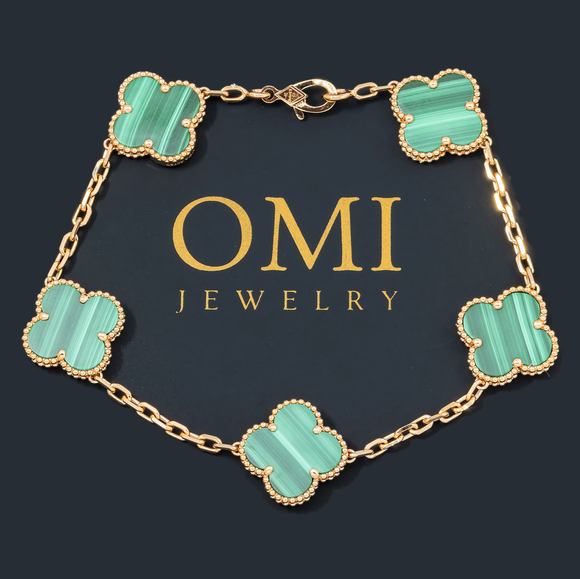 18K GOLD GREEN CLOVER CHAIN BRACELET - Image 7