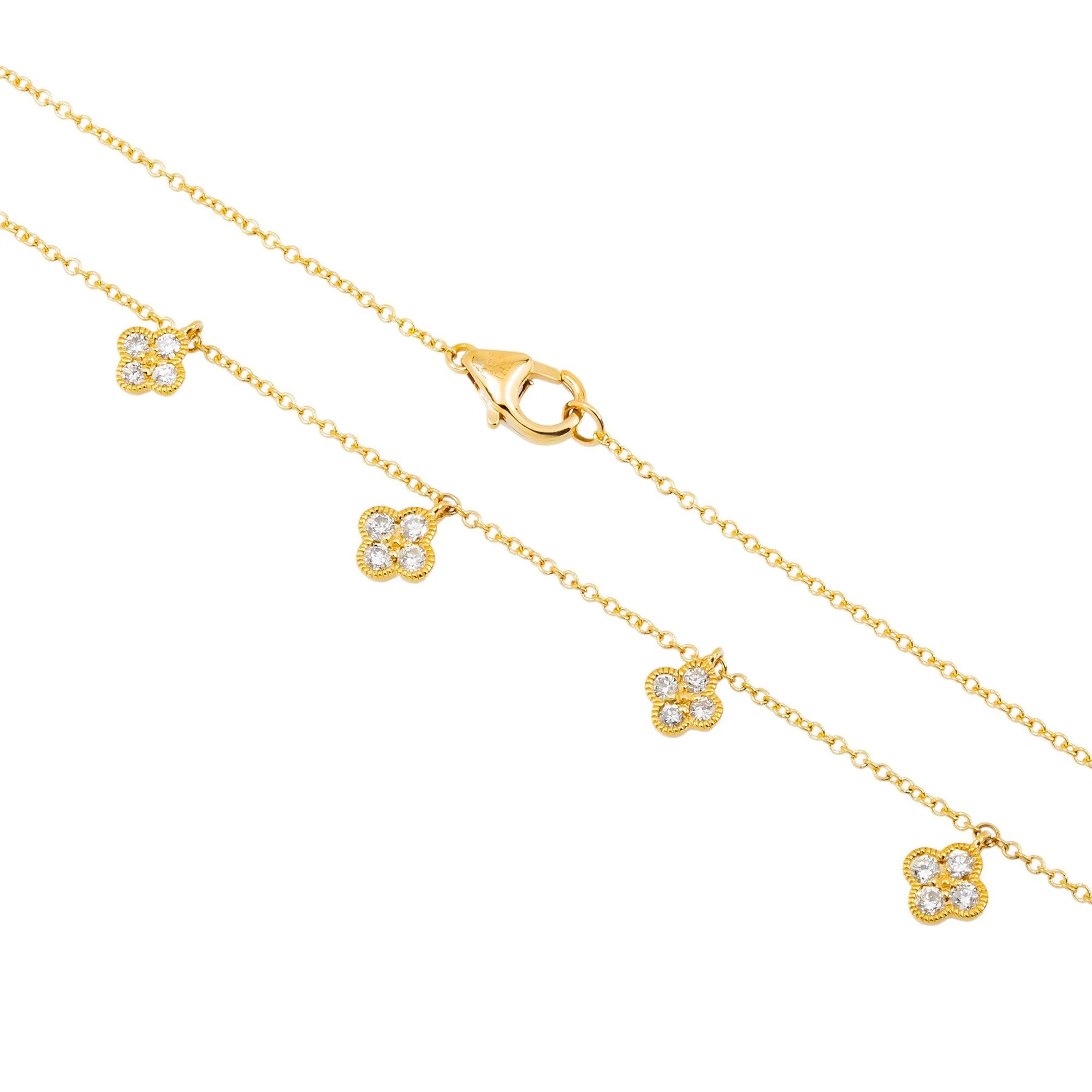 18K GOLD ROUND DIAMOND CLOVER SHAPE NECKLACE 0.36 CT - Image 3