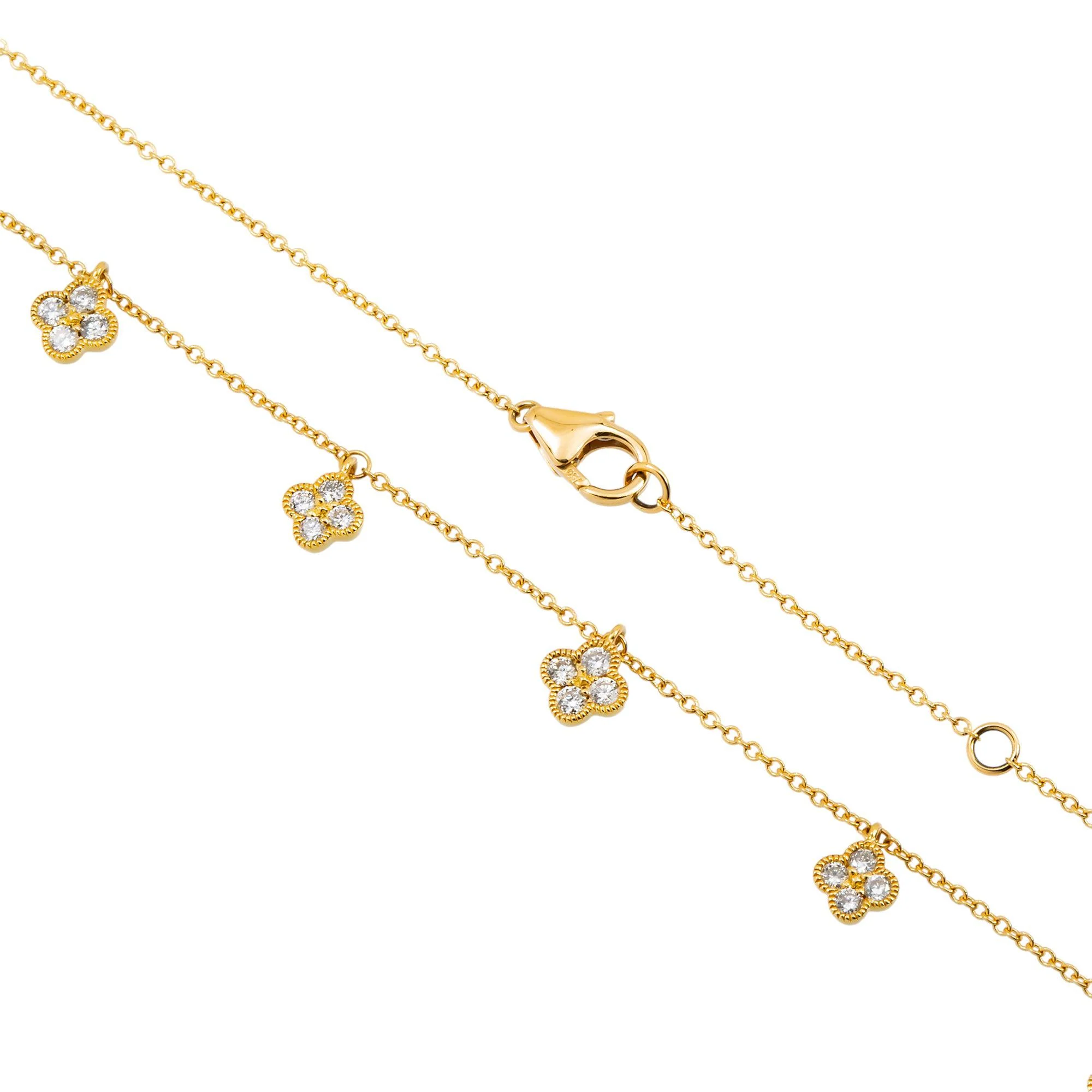 18K GOLD ROUND DIAMOND CLOVER SHAPE NECKLACE 0.50 CT - Image 3