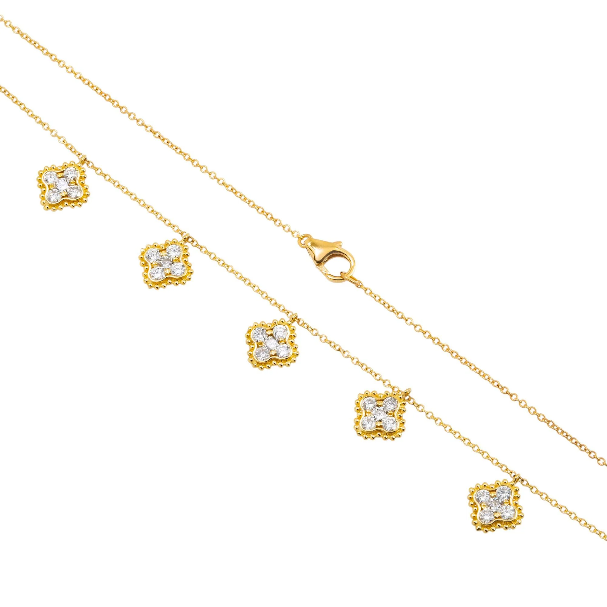 18K GOLD ROUND DIAMOND CLOVER SHAPE NECKLACE 0.95 CT - Image 11