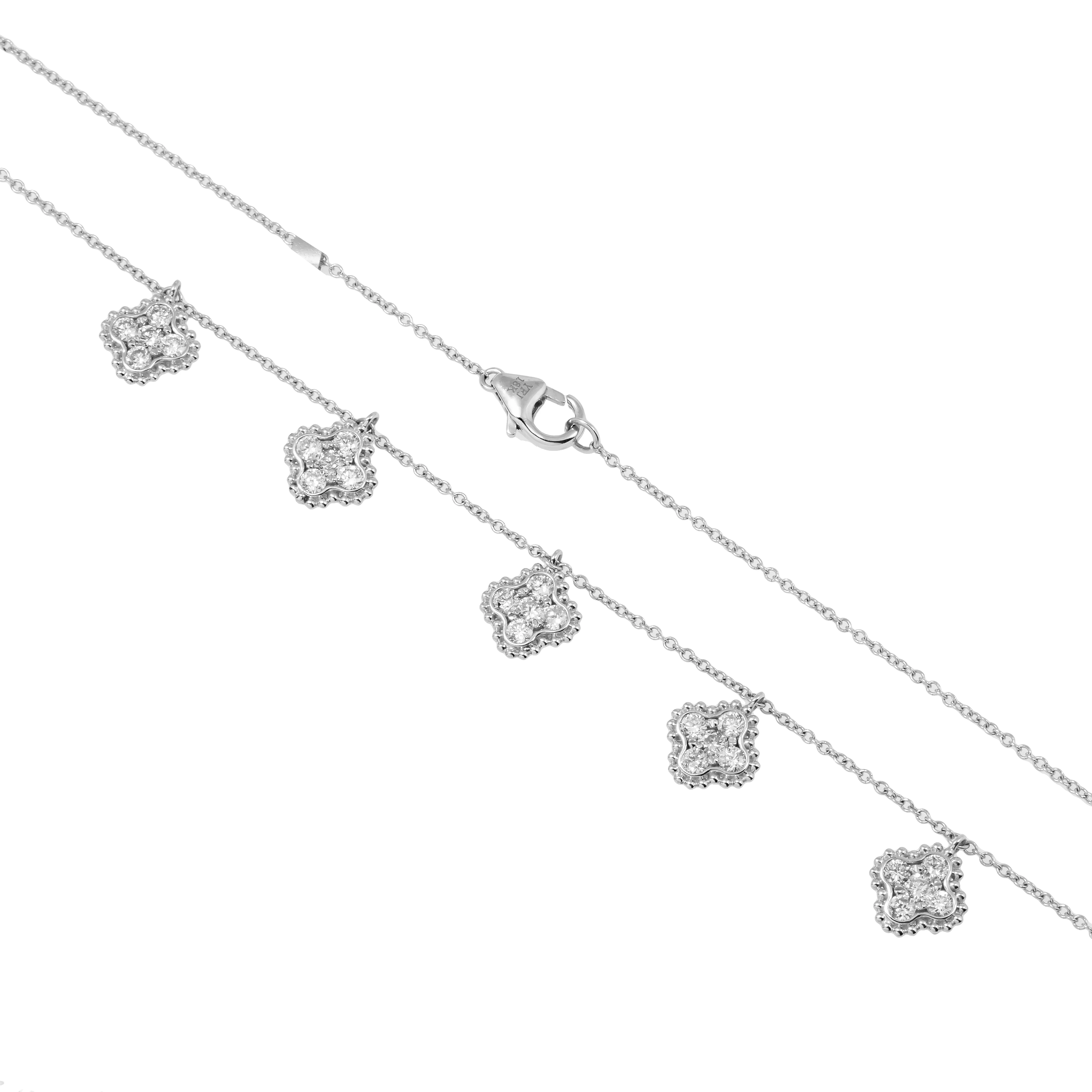 18K GOLD ROUND DIAMOND CLOVER SHAPE NECKLACE 0.95 CT - Image 3