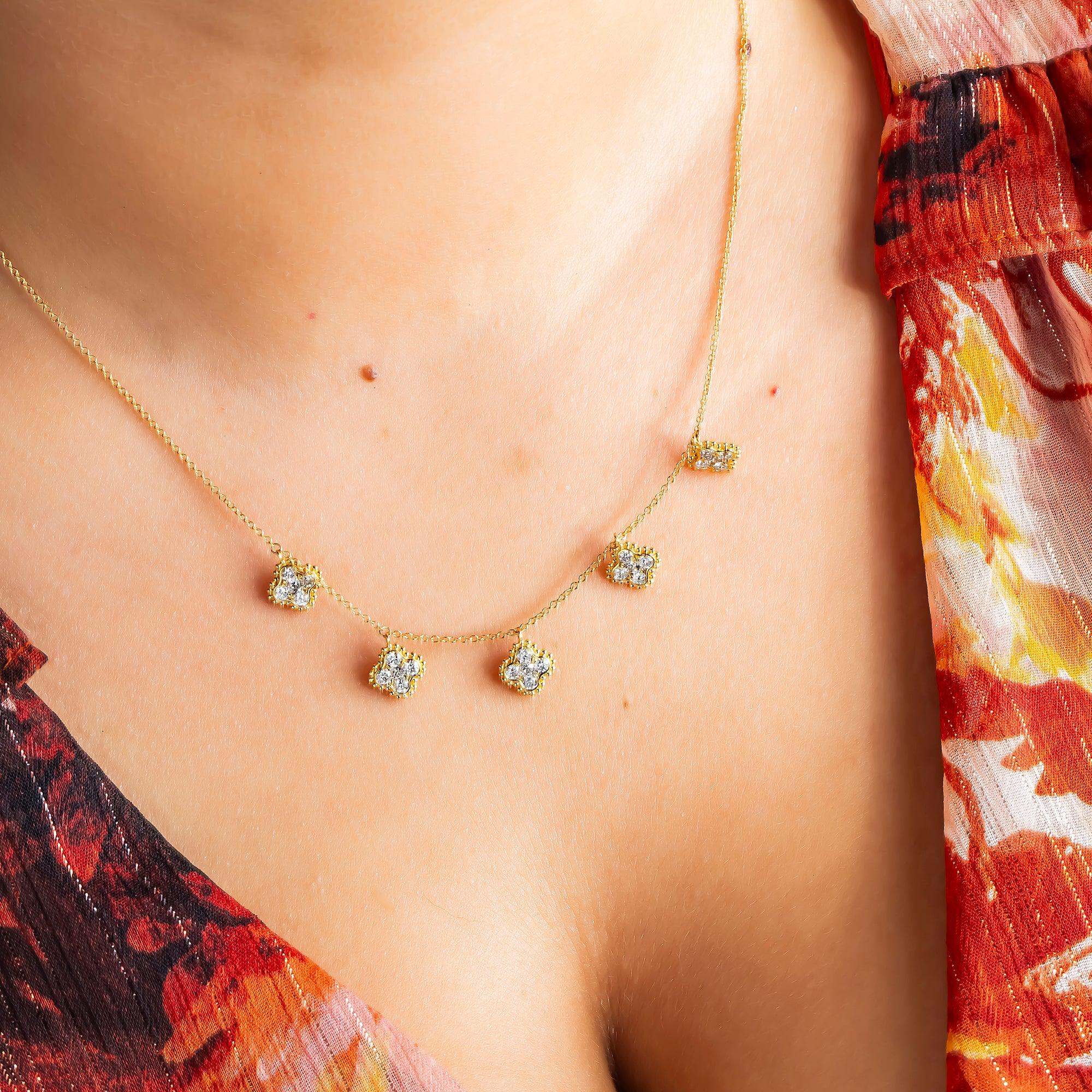 18K GOLD ROUND DIAMOND CLOVER SHAPE NECKLACE 0.95 CT - Image 6