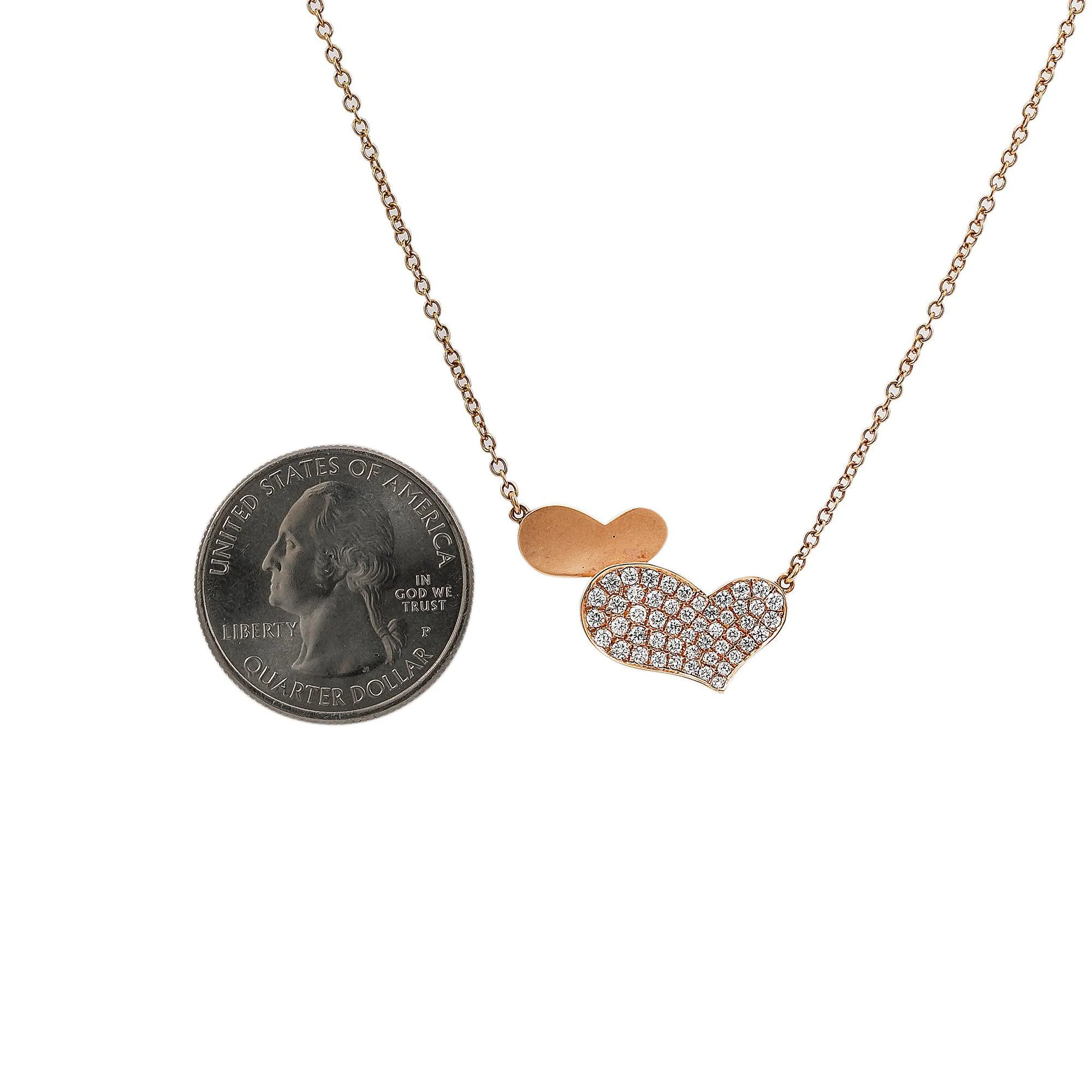 18K Rose Gold Hearts Pendant Women's Necklace With 0.53 CT Diamonds - Image 3