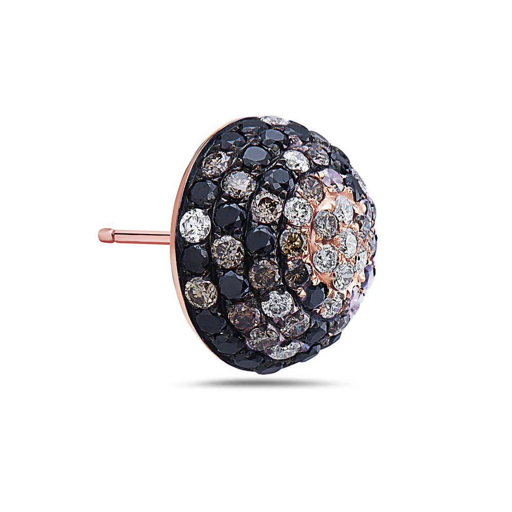 18K Rose Gold Half Sphere Shaped Ladies Earrings With Diamonds - Image 2