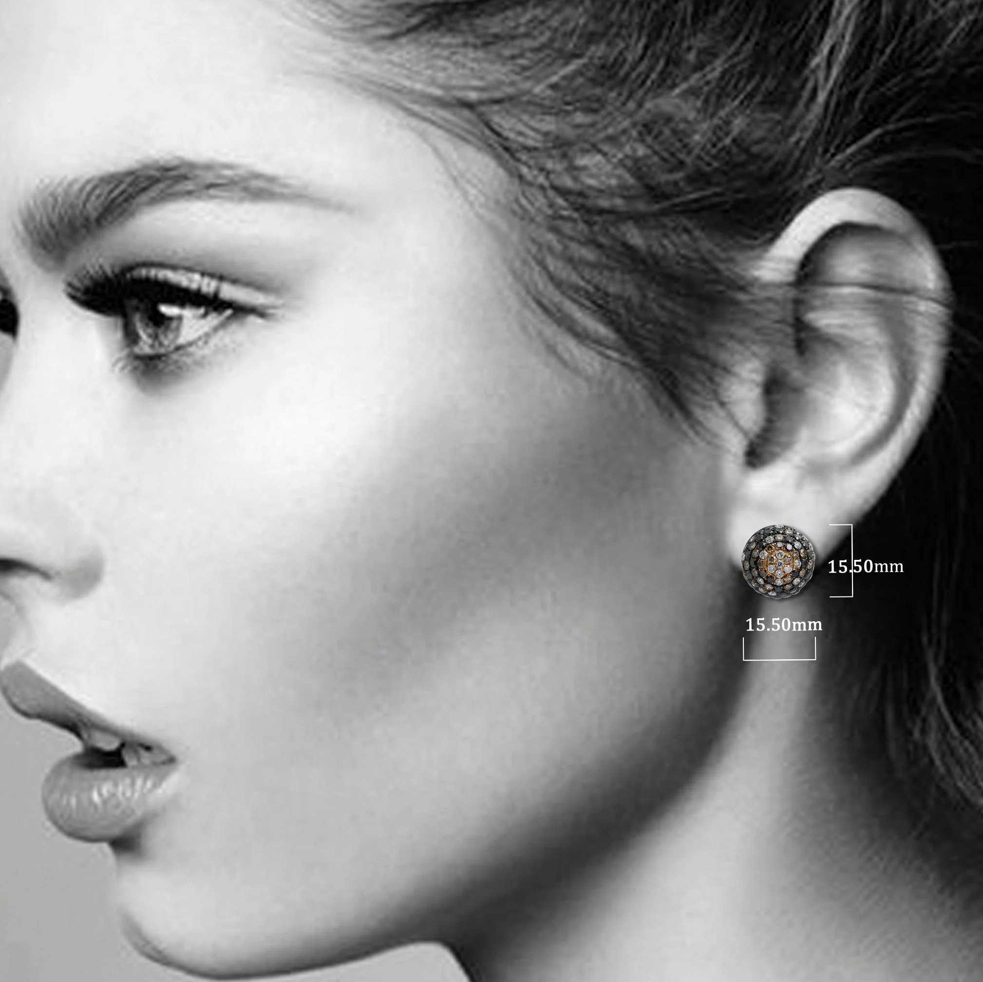 18K Rose Gold Half Sphere Shaped Ladies Earrings With Diamonds - Image 4