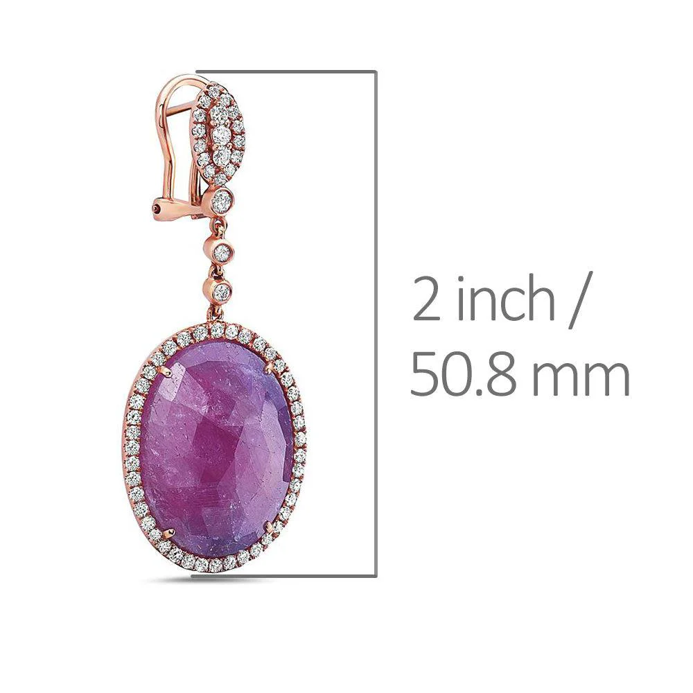 18K Rose Gold Ladies Earrings With Ruby And Diamonds - Image 3