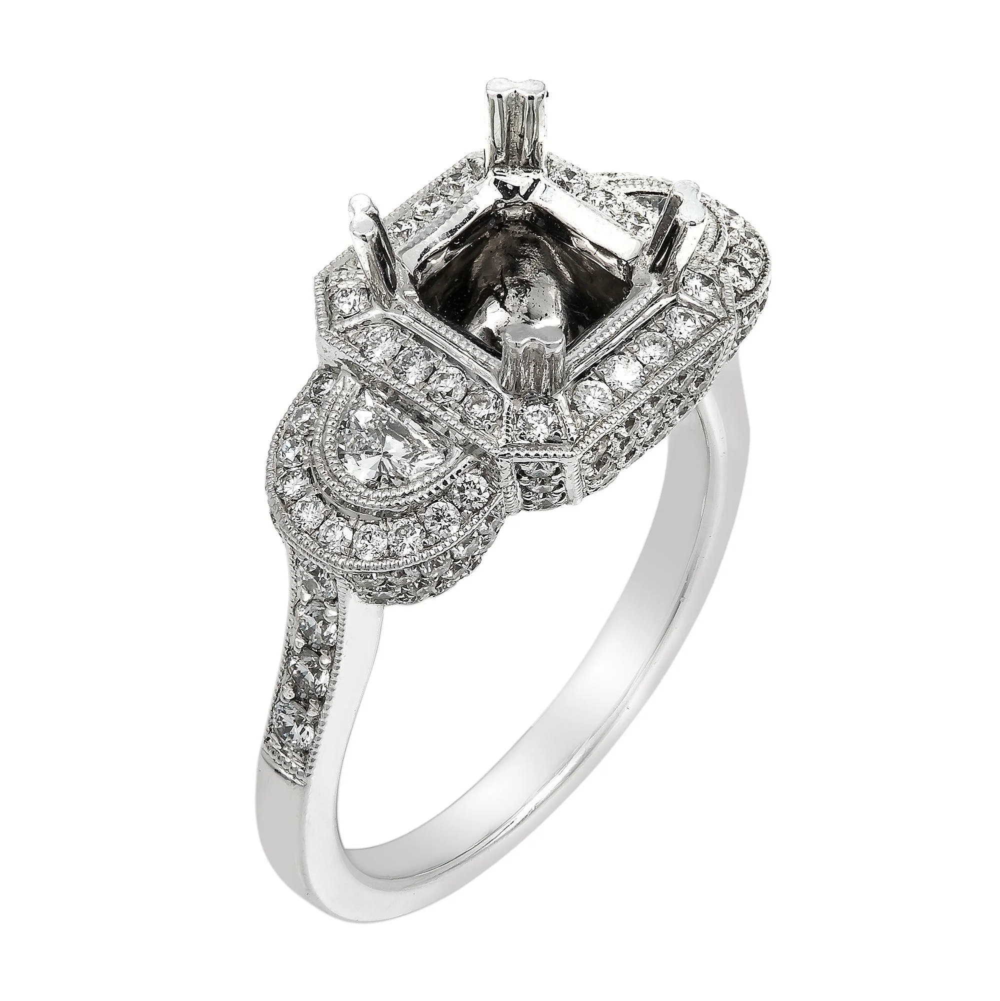 18K White Gold Diamond Engagement Semi-Mounting Women's Ring With 1.52 CT Diamonds - Image 2