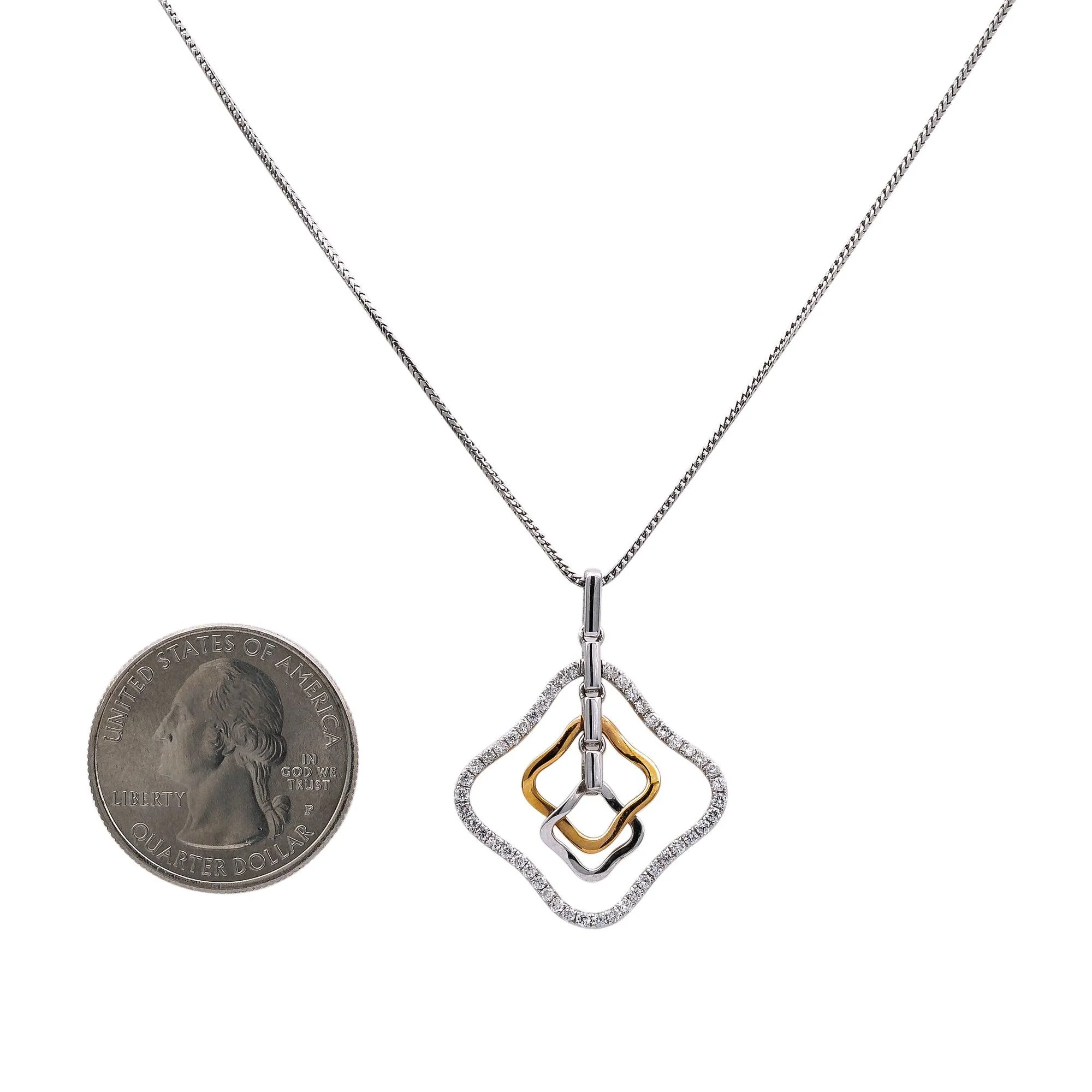18K Rose & White Gold Floating Shapes Women's Pendant with 0.16CT Diamonds - Image 4