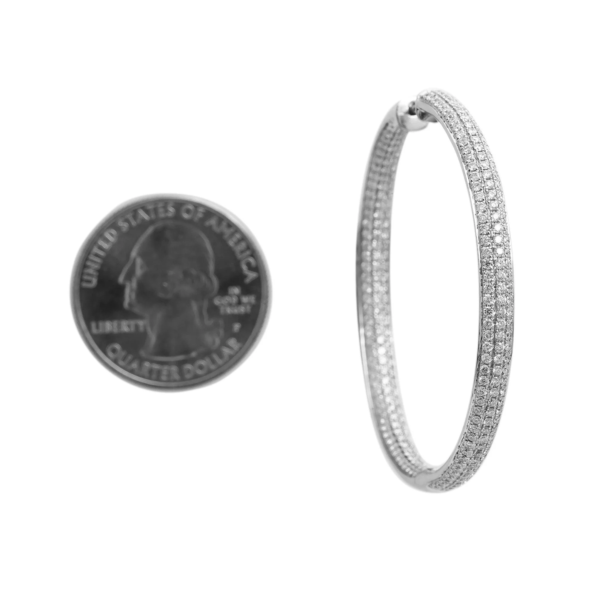 18K White Gold Hoop Ladies Earrings With Round Shaped Diamonds - Image 6