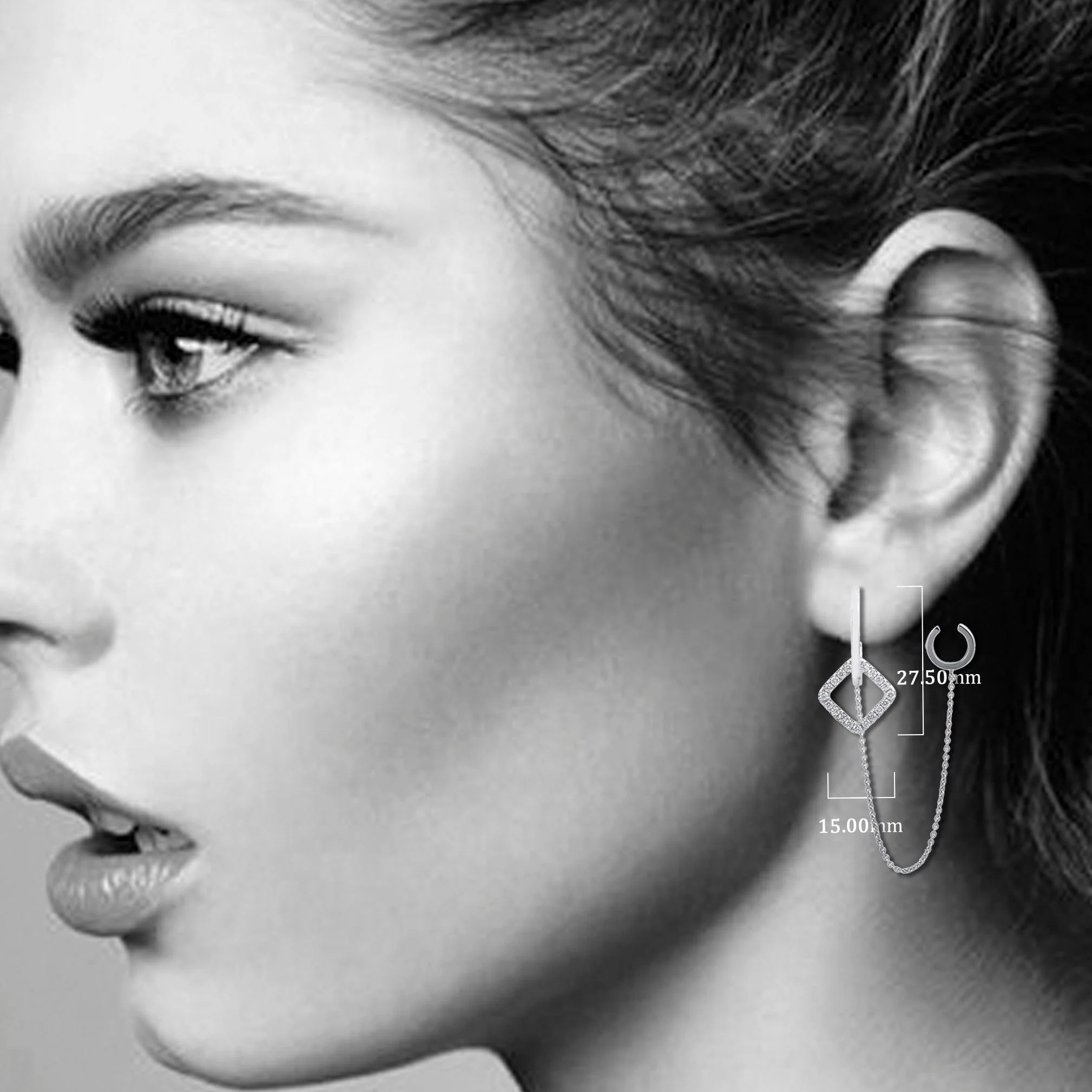 18K White Gold Ladies Earrings With Round Shaped Diamonds - Image 5