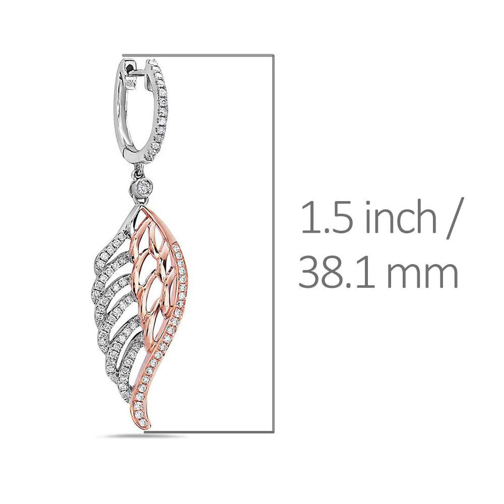 18K White And Rose Gold Leaf Shaped Ladies Earrings With Diamonds - Image 3