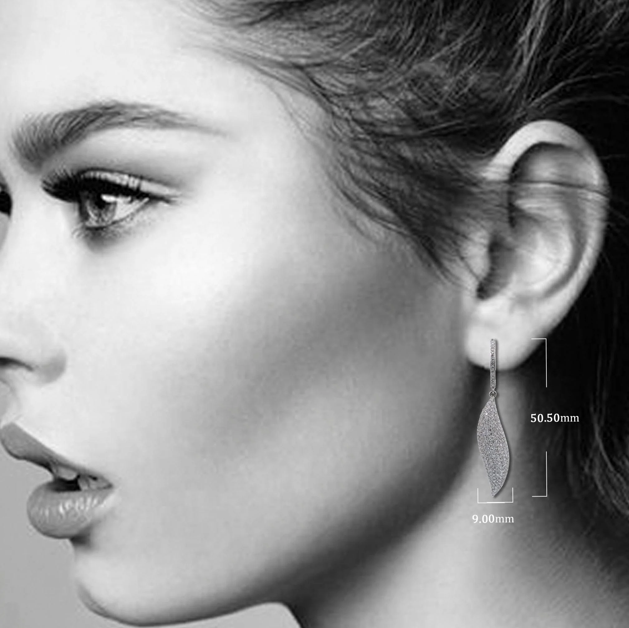 18K White Gold Ladies Leaf Shaped Earrings With Diamonds - Image 4