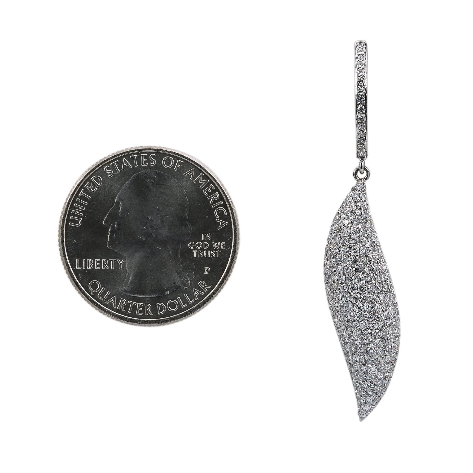 18K White Gold Ladies Leaf Shaped Earrings With Diamonds - Image 5