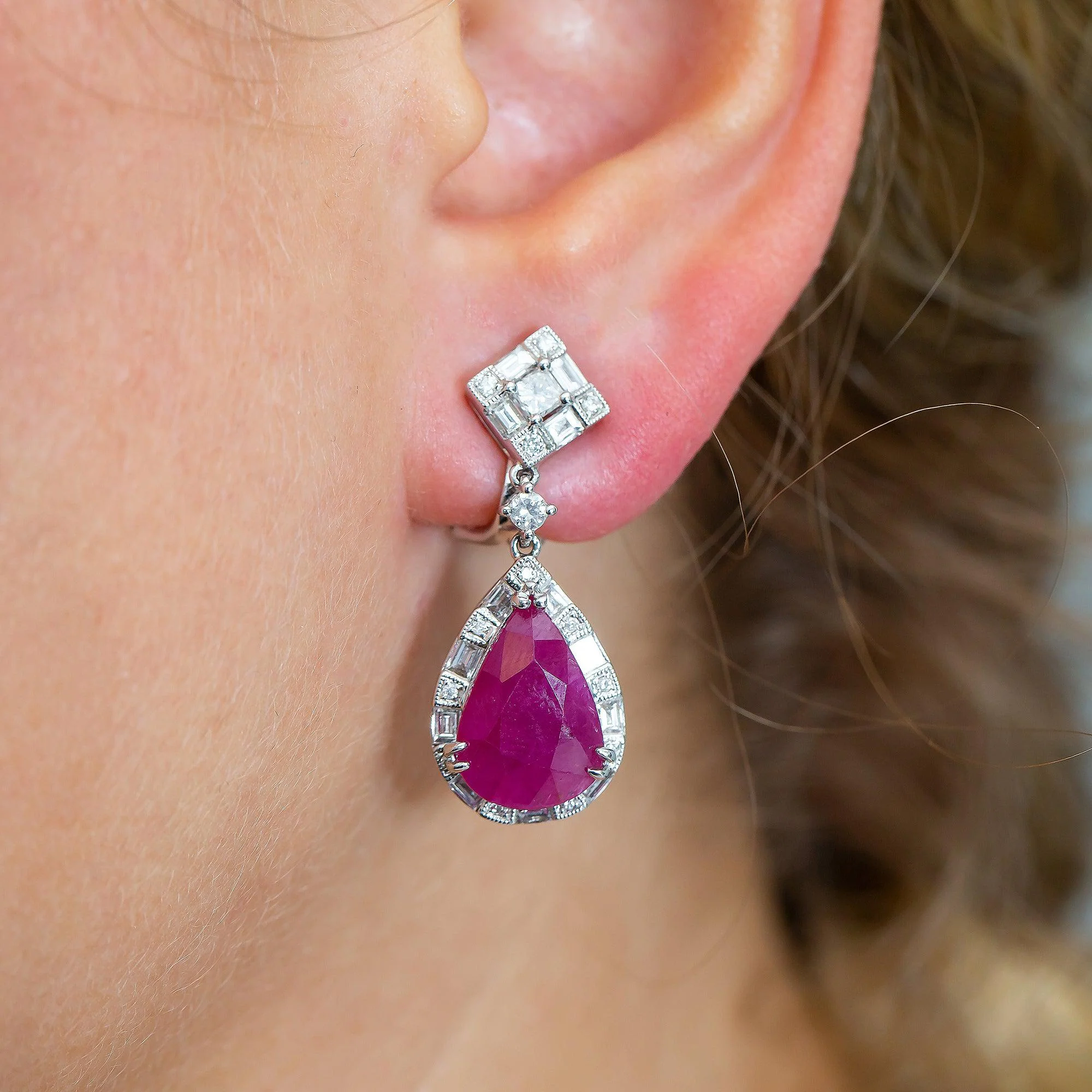 18K White Gold Ladies Earrings With White: 2.34 CTW Ruby: 9.00 CTW Diamonds - Image 2