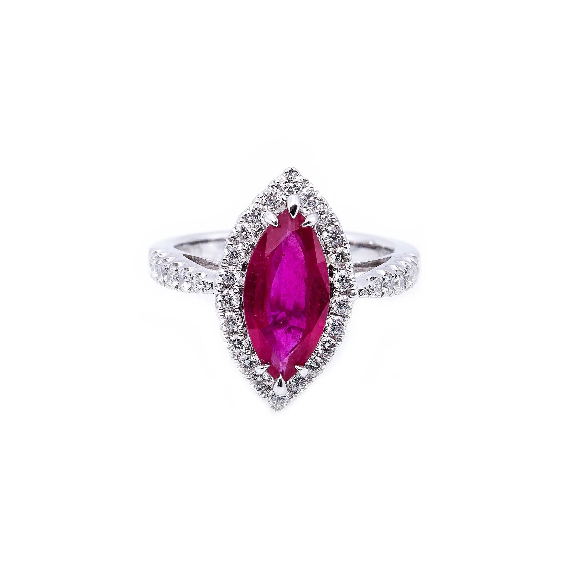 18K White Gold Oval Shaped Ruby Diamond And Gemstone Ring - Image 2