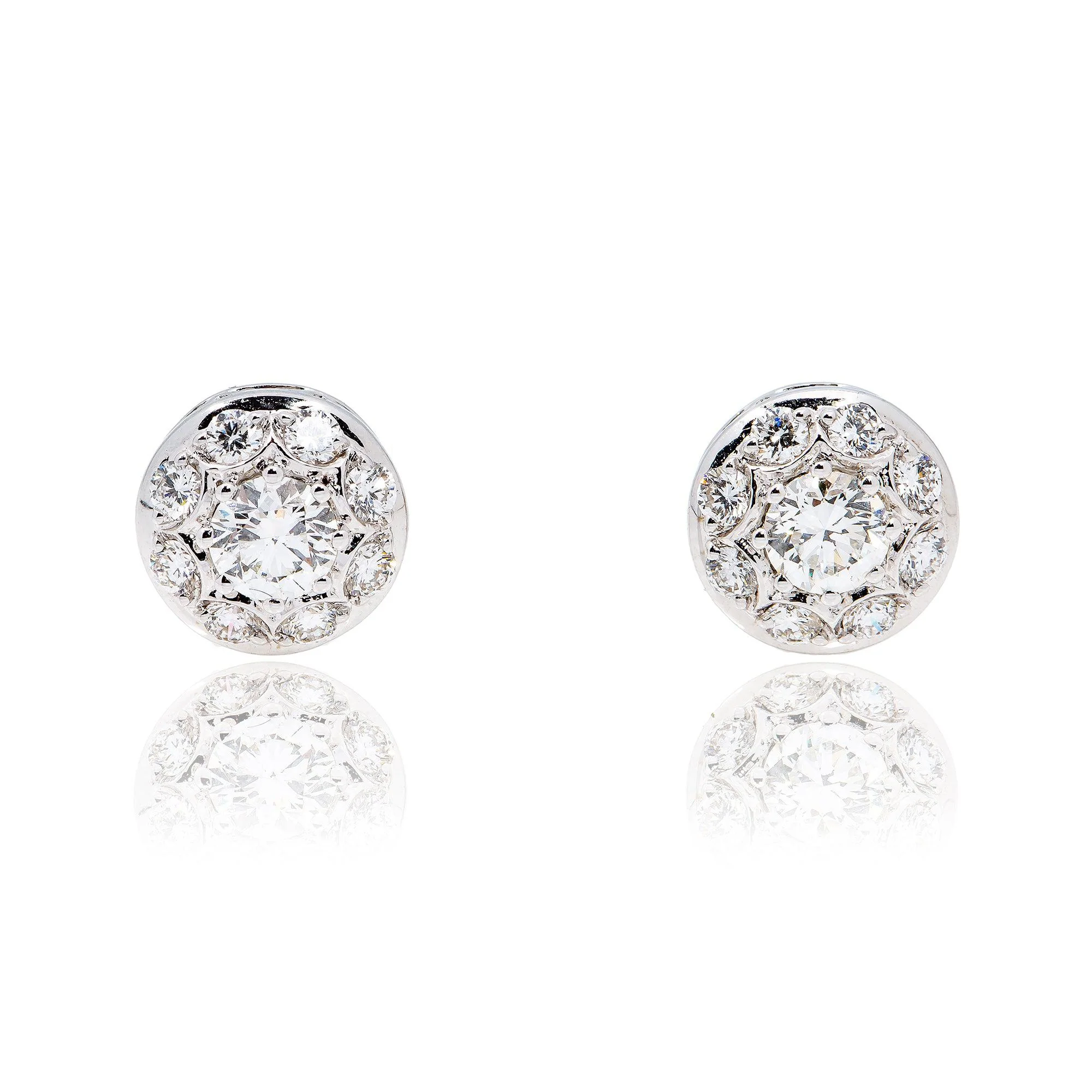 18K White Gold Unisex Earrings With Round Shape 1.19 CT Diamonds