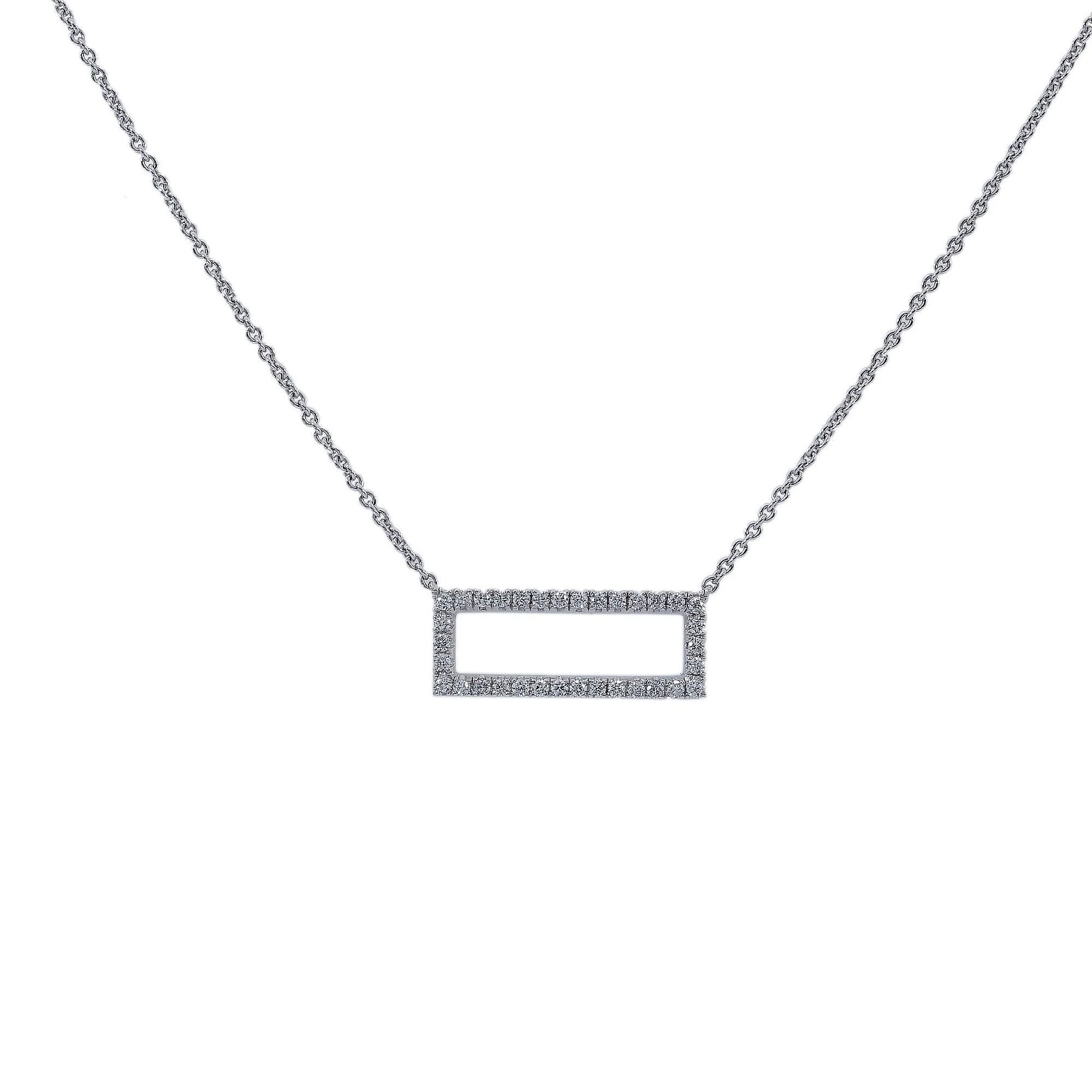 18K White Gold Women Rectangular Diamond Necklace