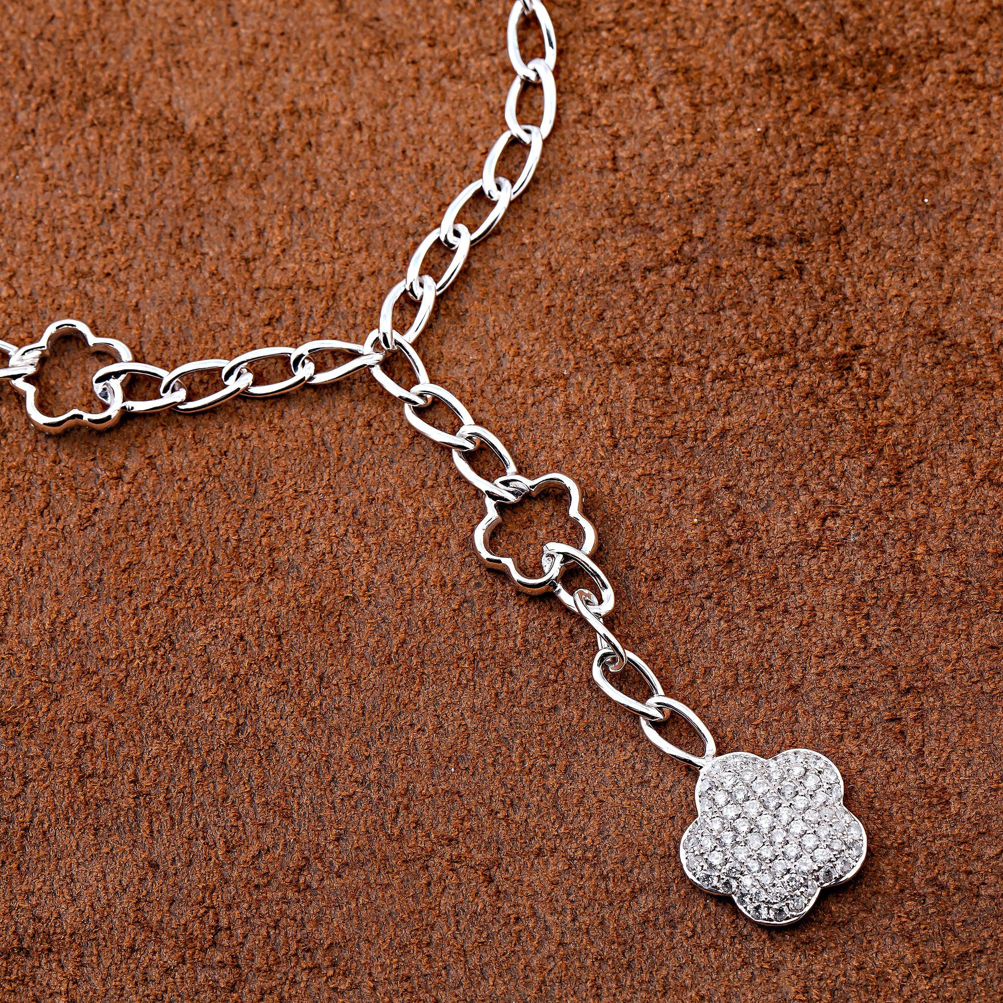 18K White Gold Women's Necklace, 18" chain and diamonds - Image 3