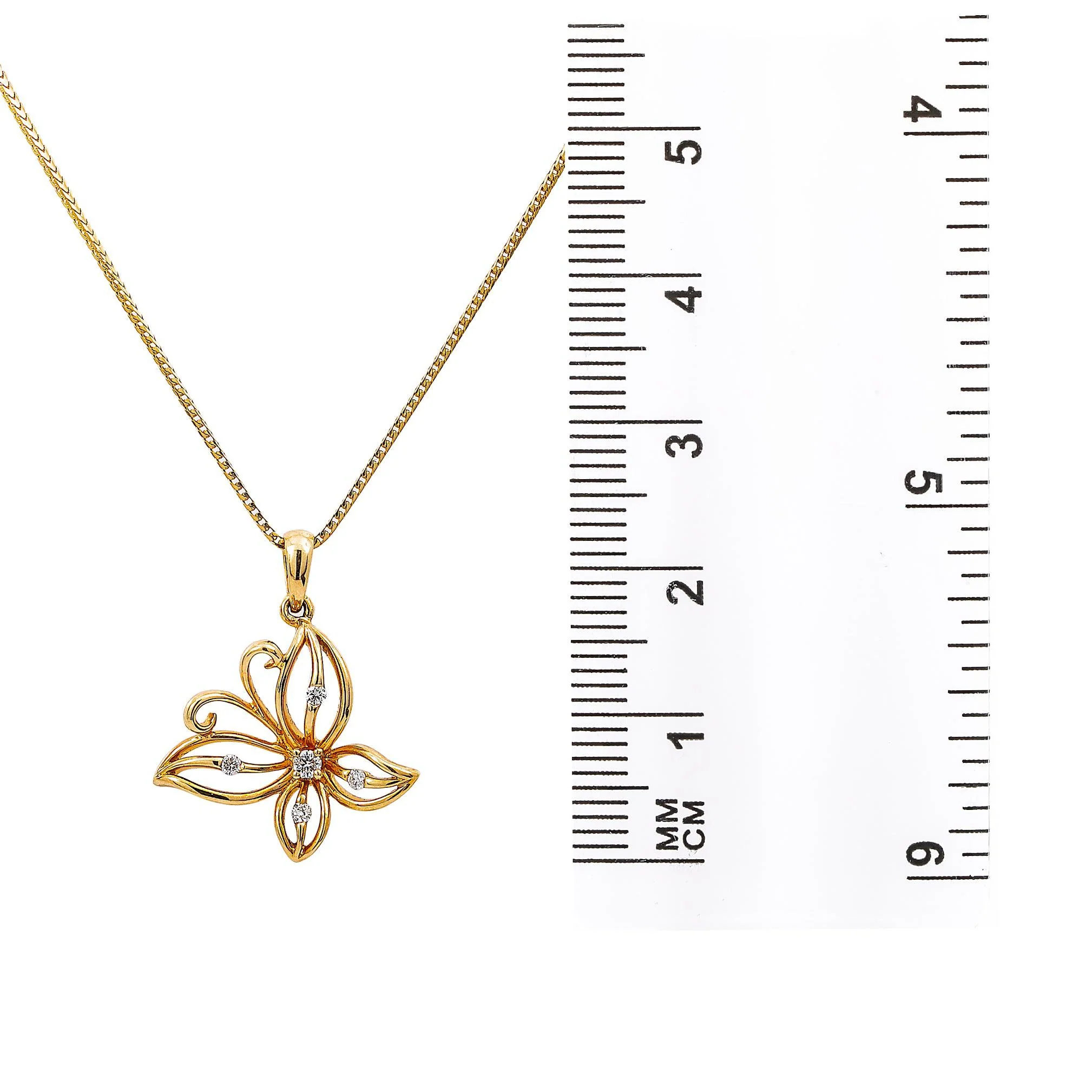 18K Yellow Gold Butterfly Women's Pendant With 0.09 CT Diamonds - Image 2