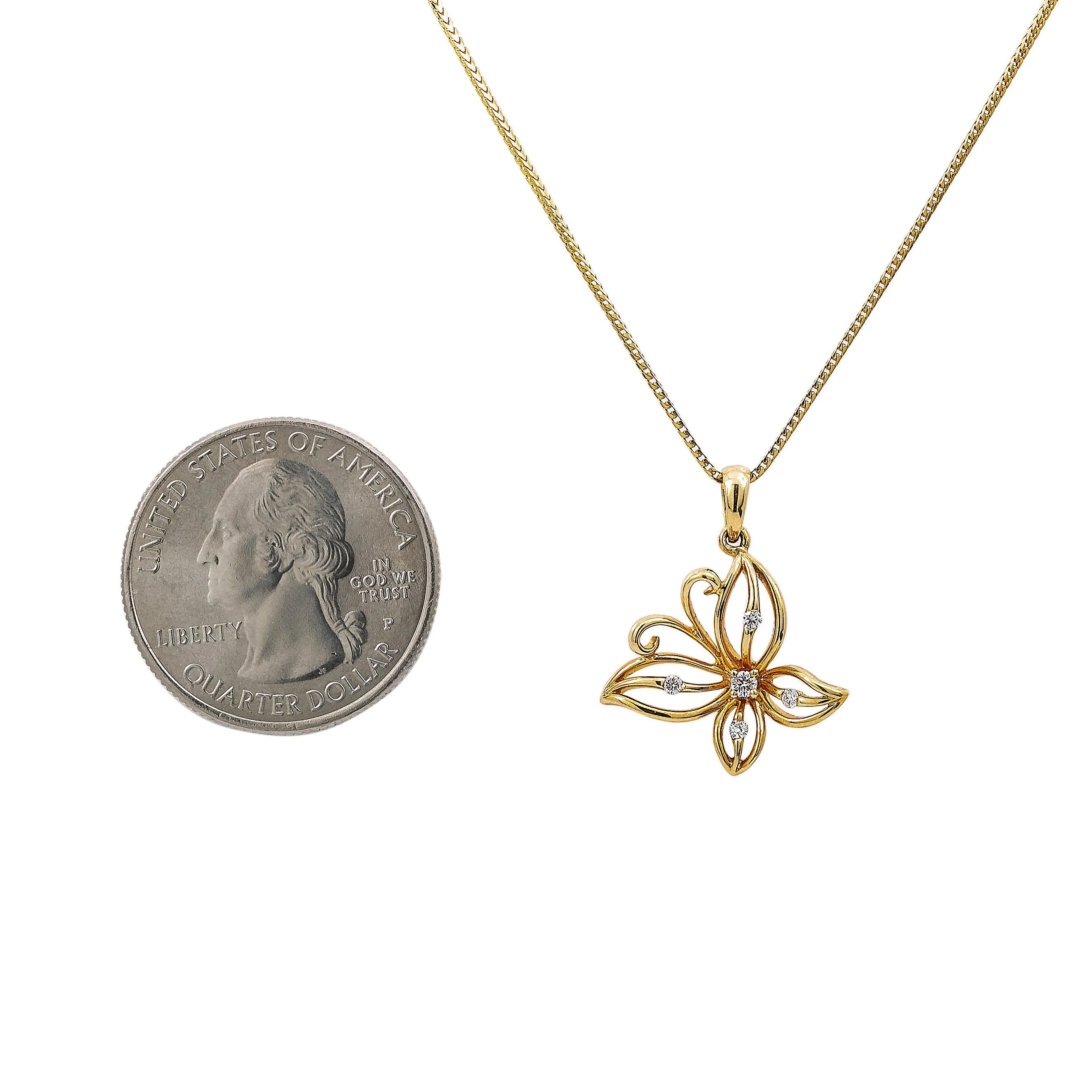 18K Yellow Gold Butterfly Women's Pendant With 0.09 CT Diamonds - Image 3