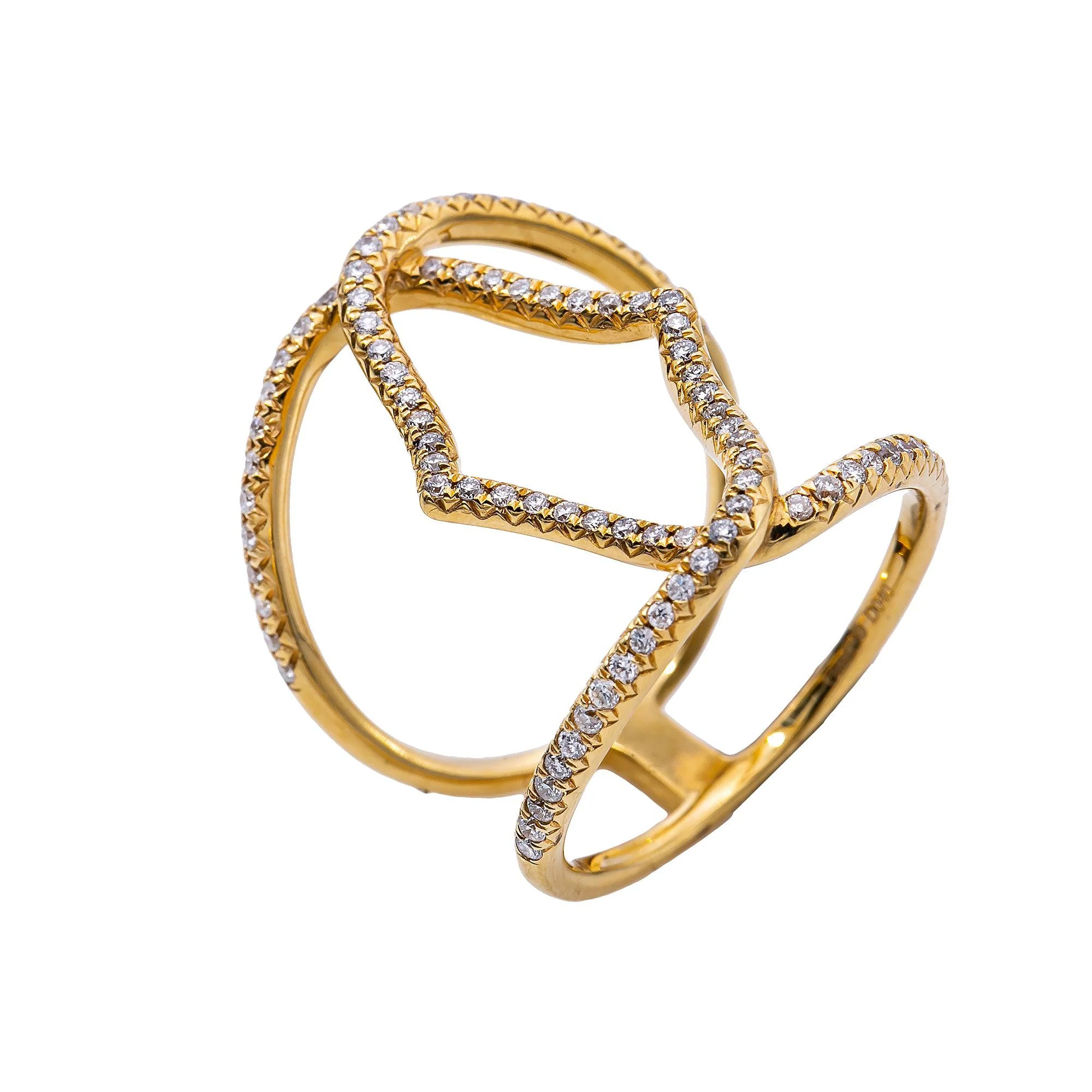 18K YELLOW GOLD DIAMOND DOUBLE CONNECTED CIRCLES RING 0.43 CT - Image 3