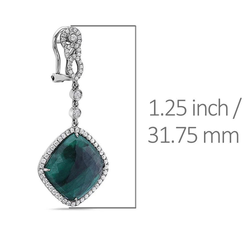 18K White Gold Ladies Earrings With 1.42 CTW Diamonds and Emerald: 17.16 CTW - Image 3