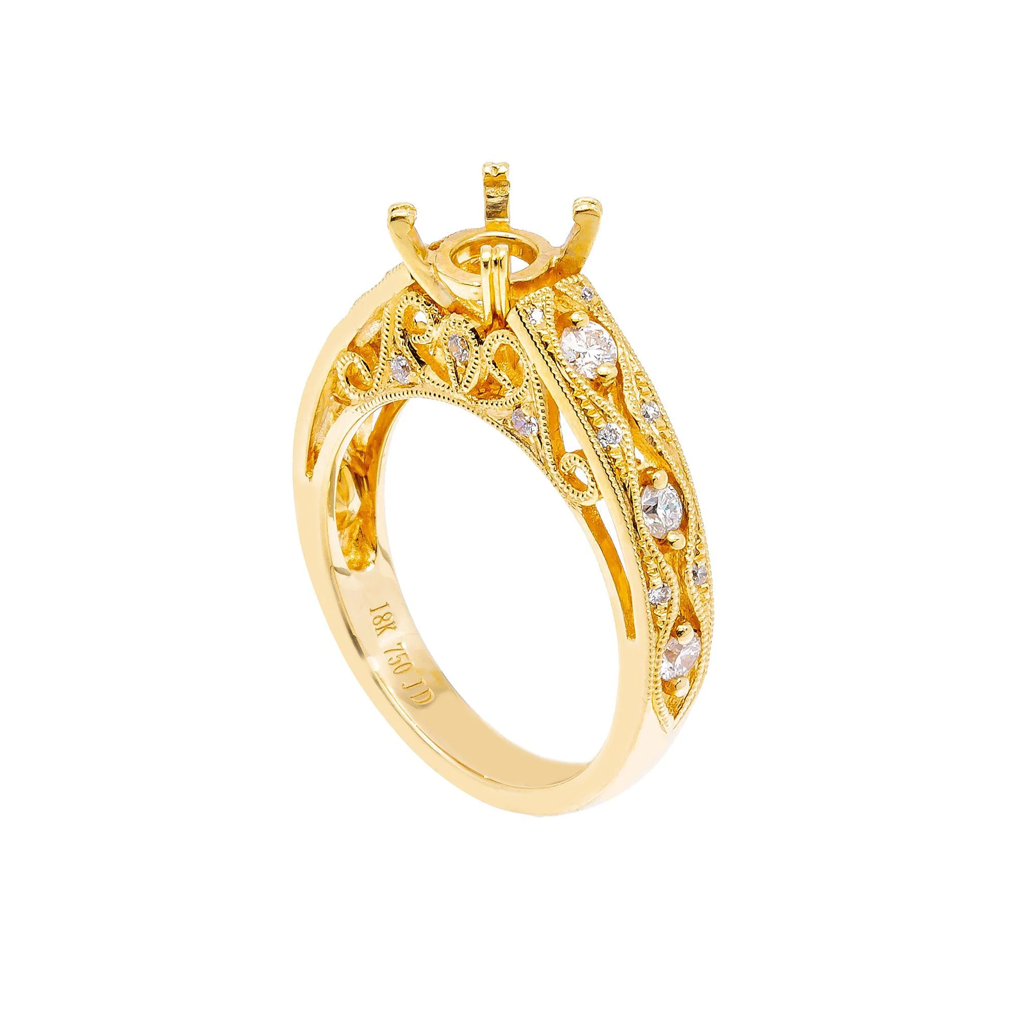 18K Yellow Gold Round Diamond Ring