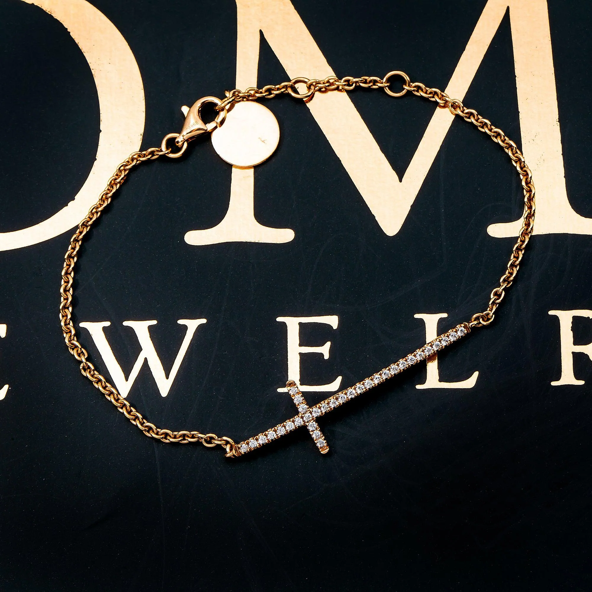 18K Yellow Gold Small Cross Bracelet With Diamonds - Image 3