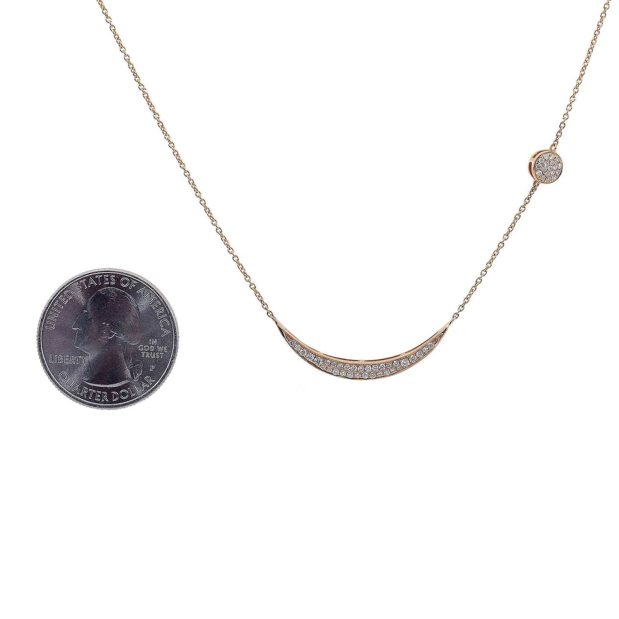 18K Yellow Gold Diamond Moon Shaped Necklace with Round Pin - Image 2