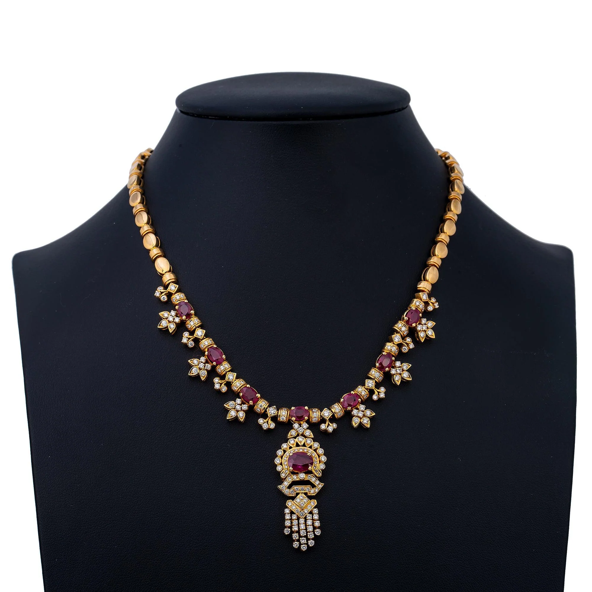 18K Yellow Gold  Women's Necklace, 18" Chain and Diamonds and Rubies - Image 2