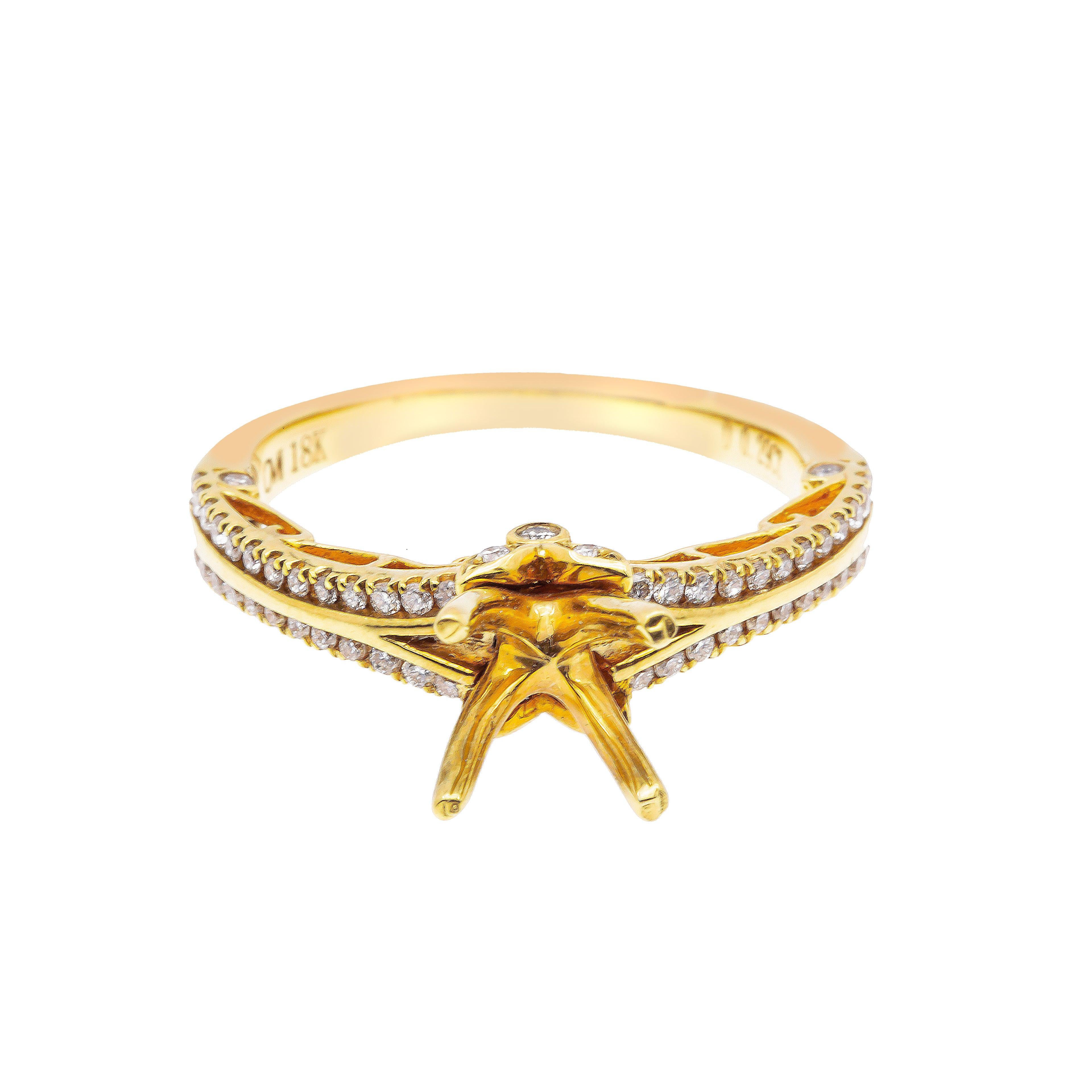 18K Yellow Semi Mount Gold Round Diamond Ring - Image 2