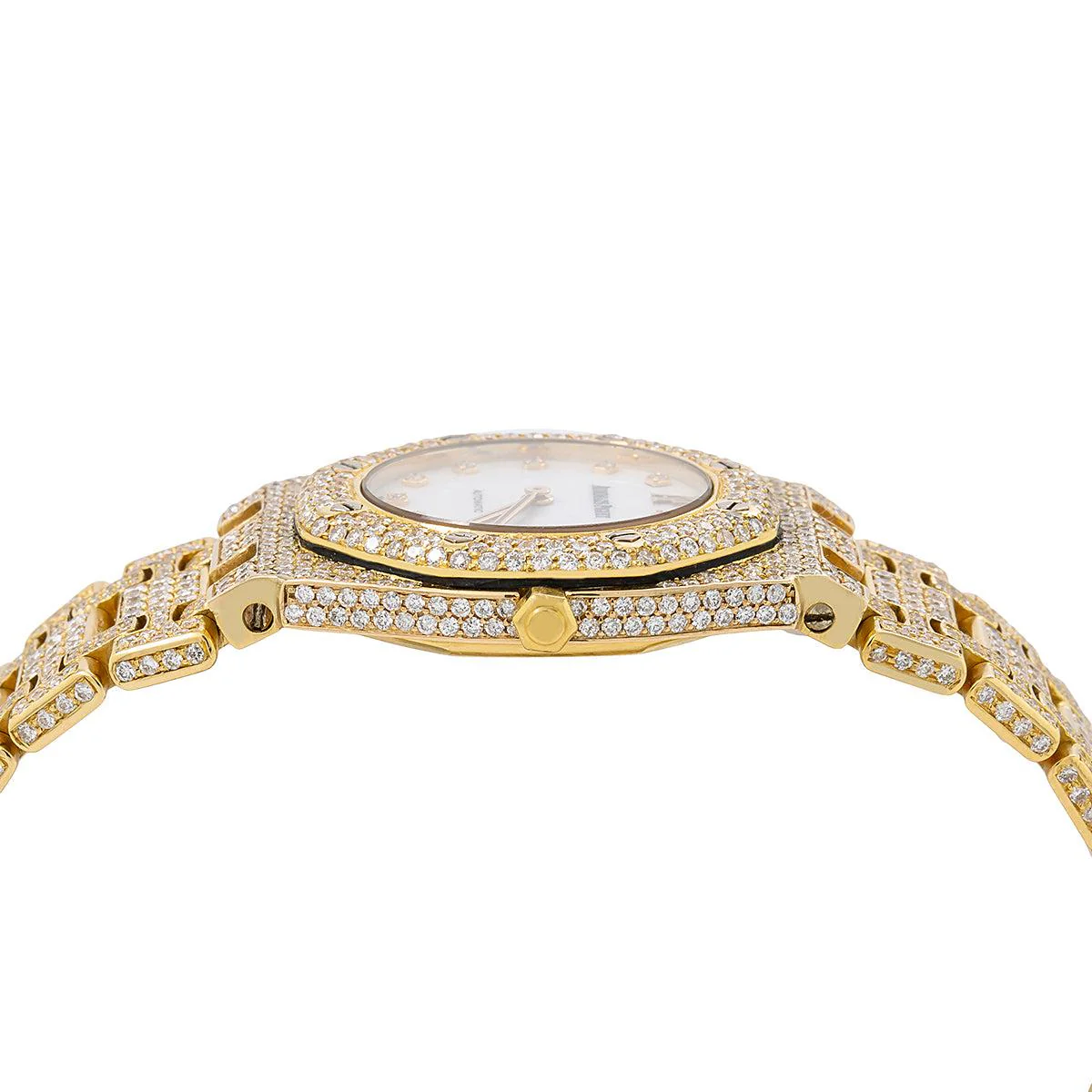 Audemars Piguet Royal Oak 27MM 67075BA Mother of Pearl Dial Diamond Paved Bezel 18K Yellow Gold Bracelet 9ct - Image 4