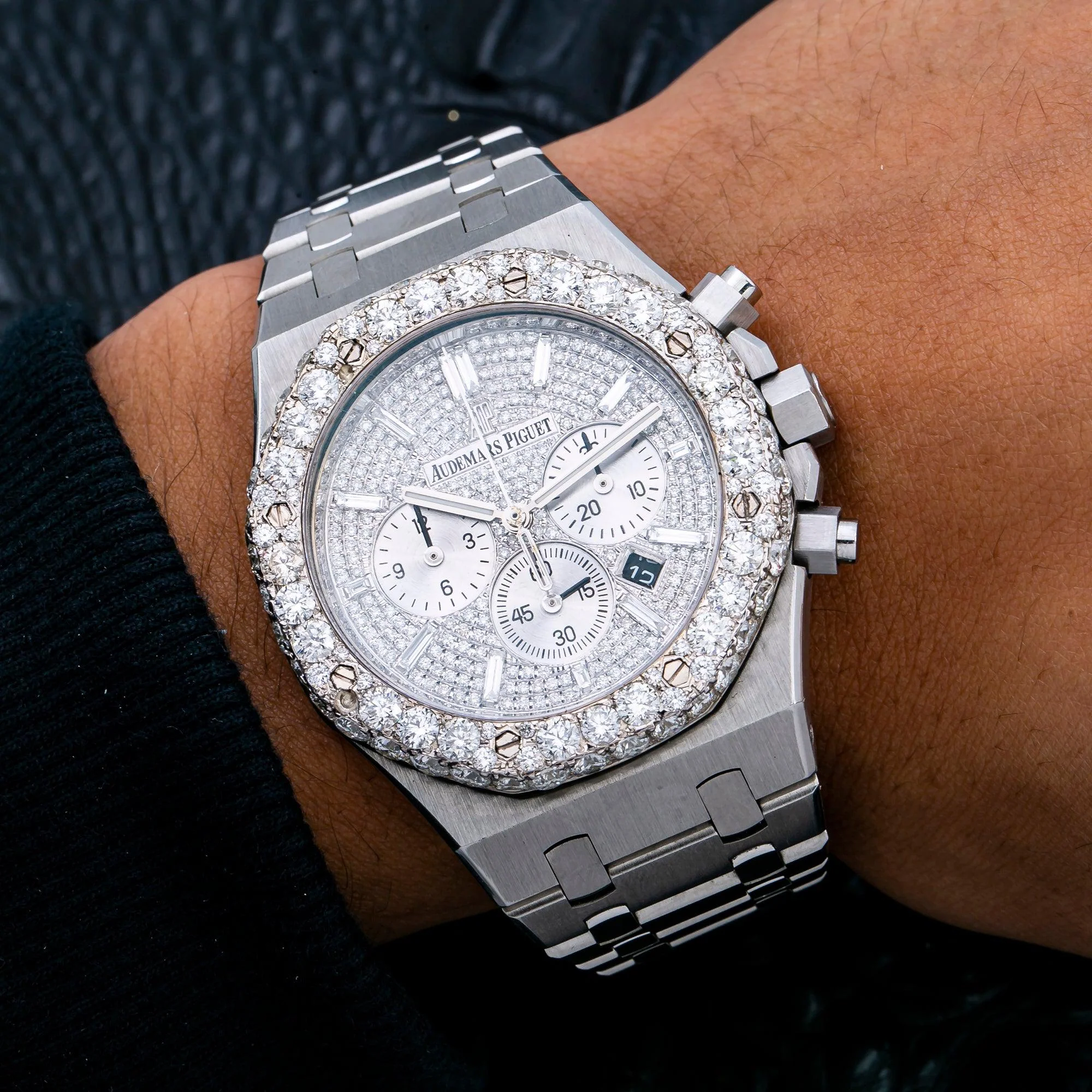 Audemars Piguet Royal Oak Chronograph 41MM 26320ST Diamond Paved Dial Custom Aftermarket Stainless Steel Bracelet - Image 2