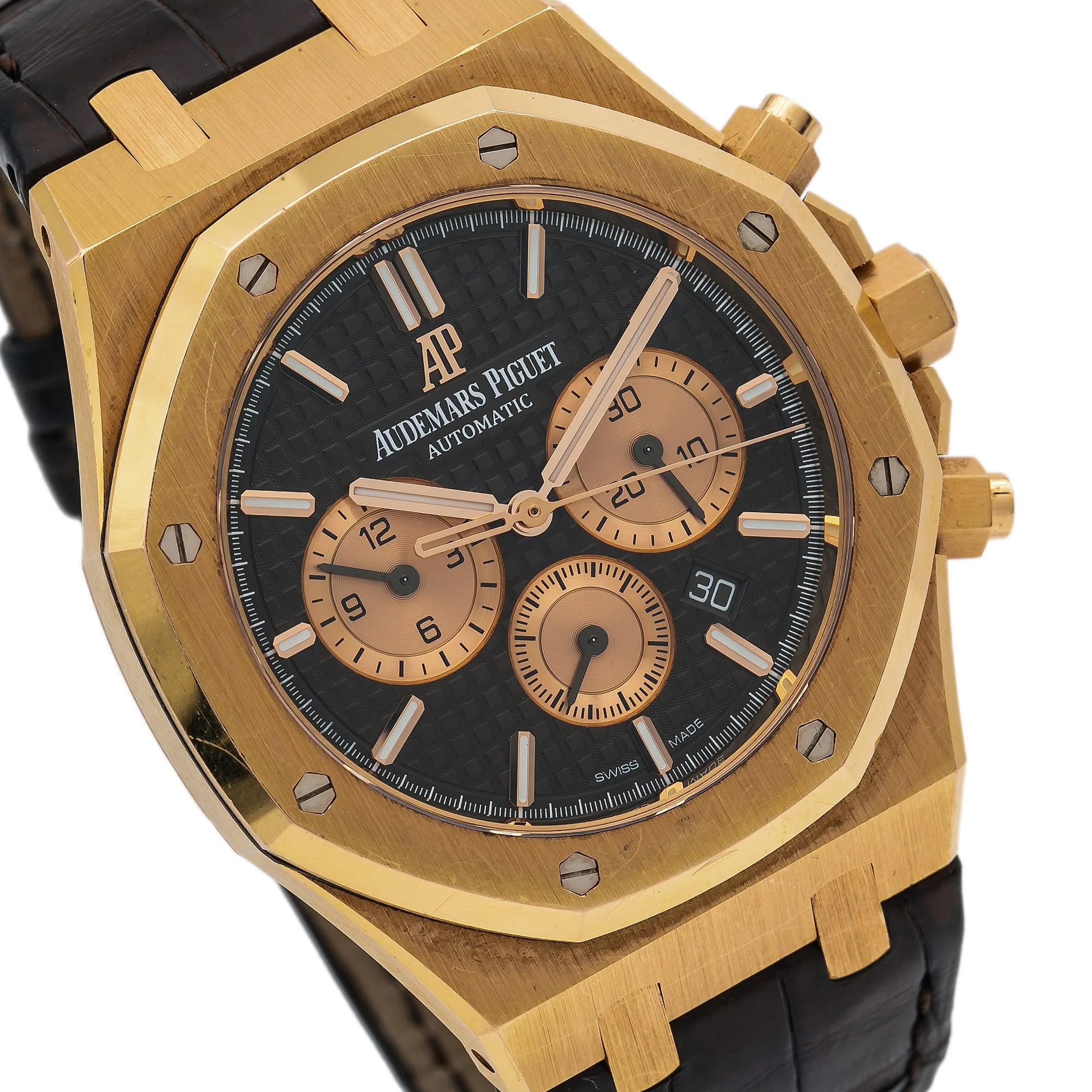 Audemars Piguet Royal Oak Chronograph 41MM 26331OR Black Dial Yellow Gold Bezel Brown Alligator Leather Strap - Image 3