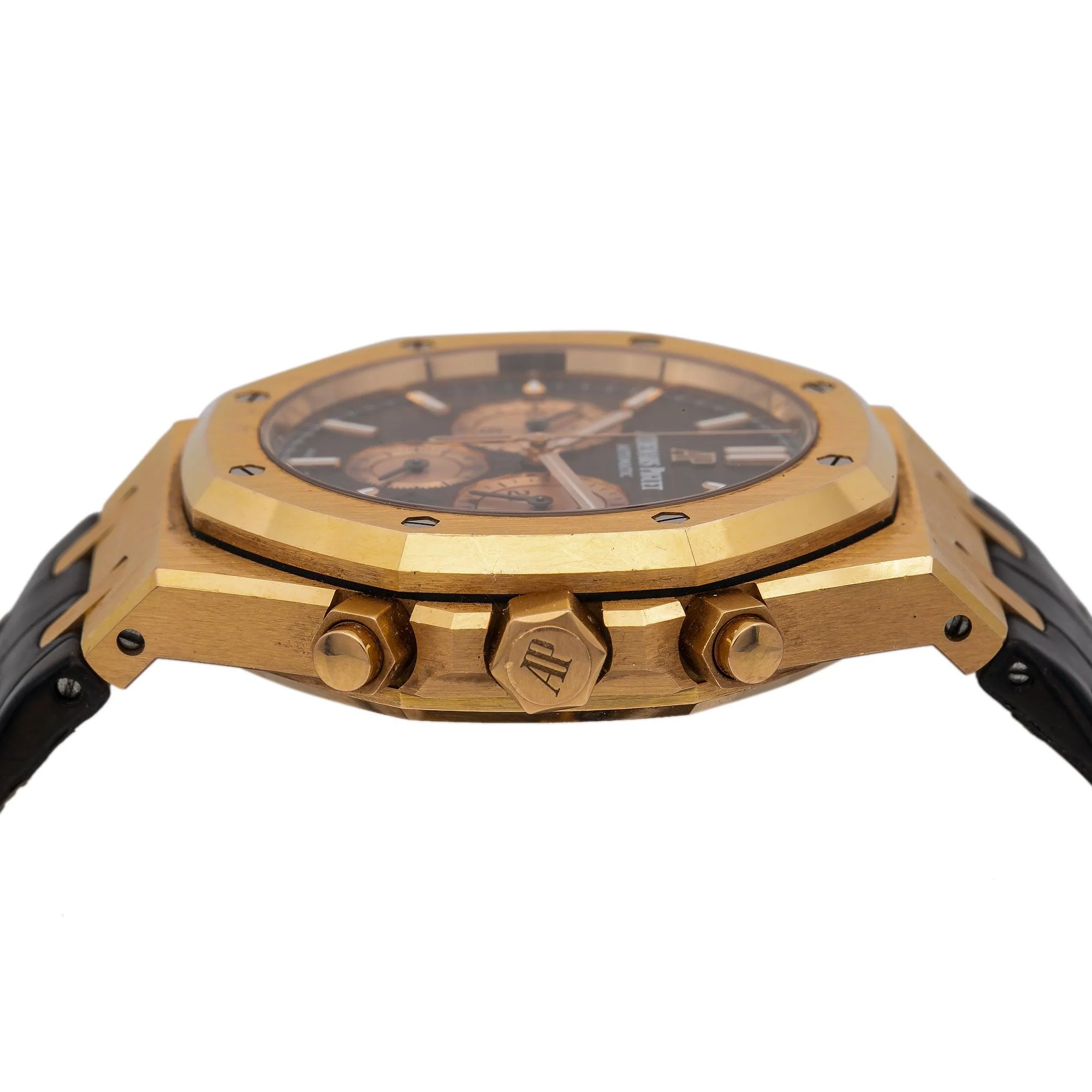 Audemars Piguet Royal Oak Chronograph 41MM 26331OR Black Dial Yellow Gold Bezel Brown Alligator Leather Strap - Image 4