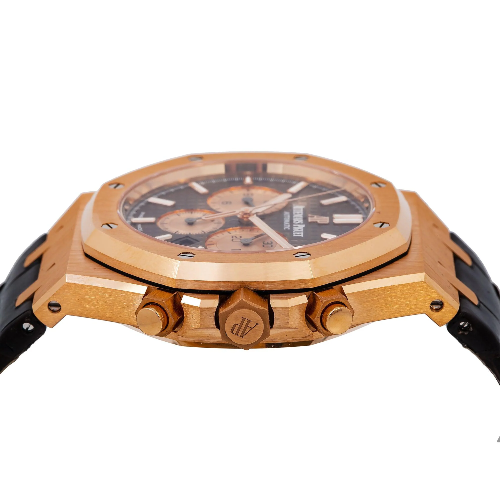 Audemars Piguet Royal Oak Chronograph 41MM 26331OR.OO.D821CR.01 Black Dial Rose Gold Bezel Brown Alligator Leather Strap - Image 4