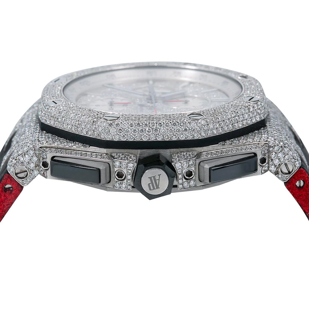 Audemars Piguet Royal Oak Offshore 44MM 26400SO.OO.A002CA.01 Diamond Paved Dial Diamond Paved Bezel Black Leather Strap - Image 4