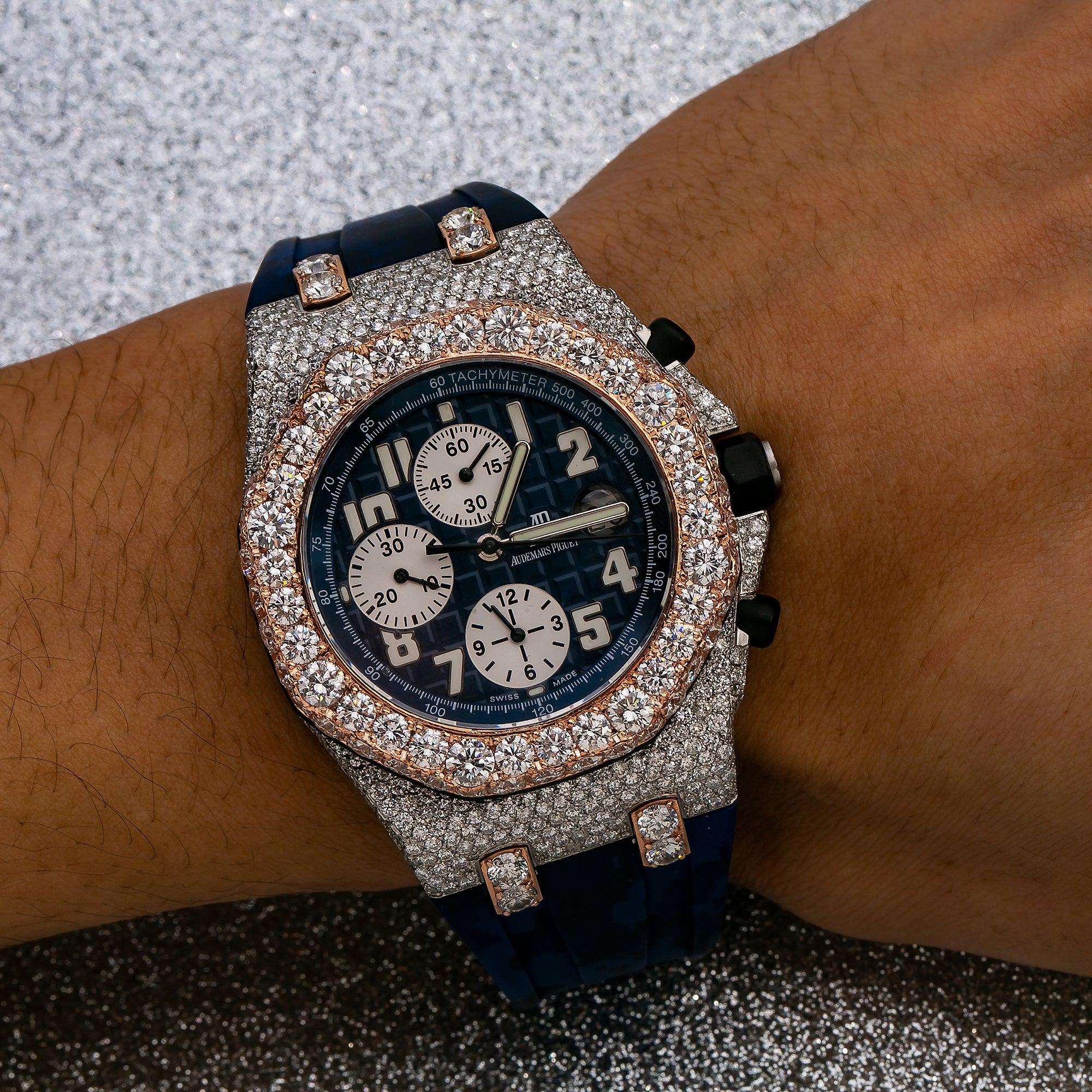 Audemars Piguet Royal Oak Offshore Chronograph 42MM 25940SK Blue Arabic Dial Diamond Bezel Two Tone Rose Gold Bracelet - Image 3