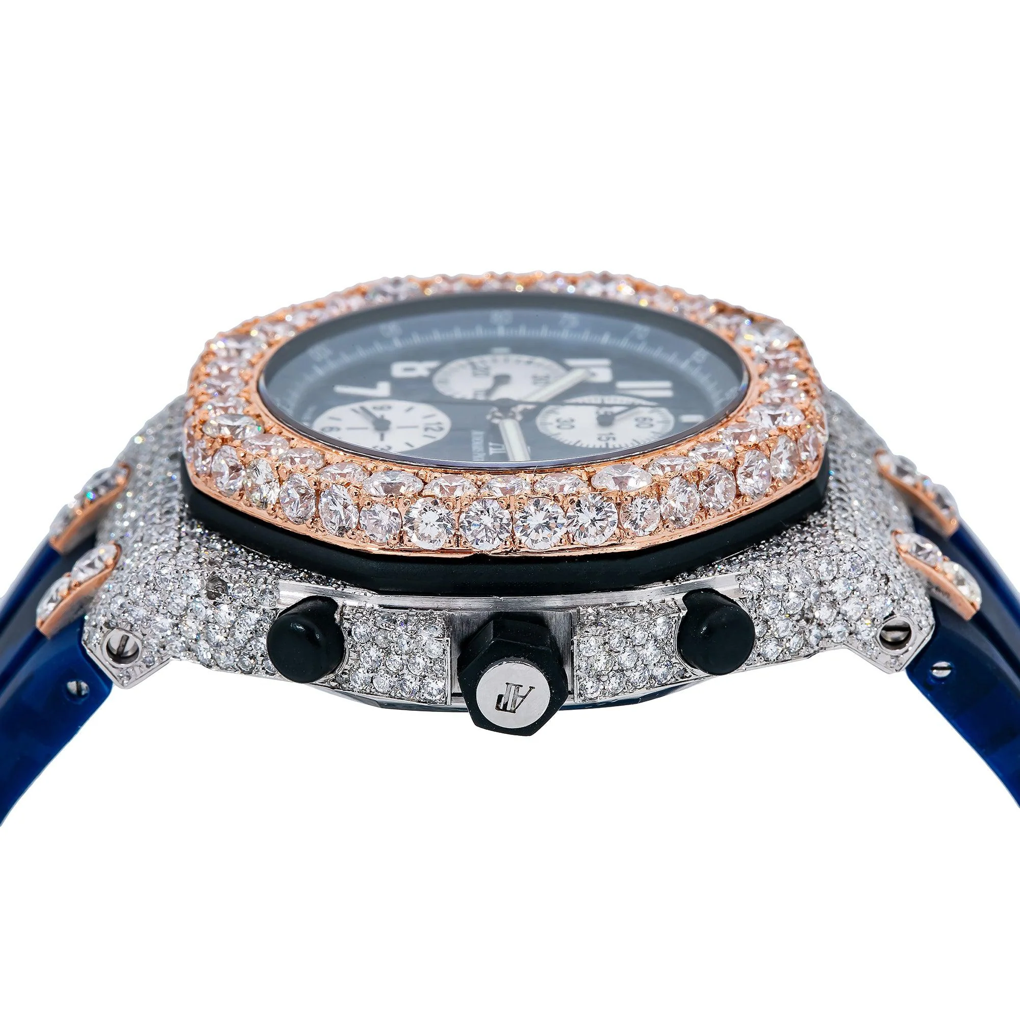 Audemars Piguet Royal Oak Offshore Chronograph 42MM 25940SK Blue Arabic Dial Diamond Bezel Two Tone Rose Gold Bracelet - Image 5
