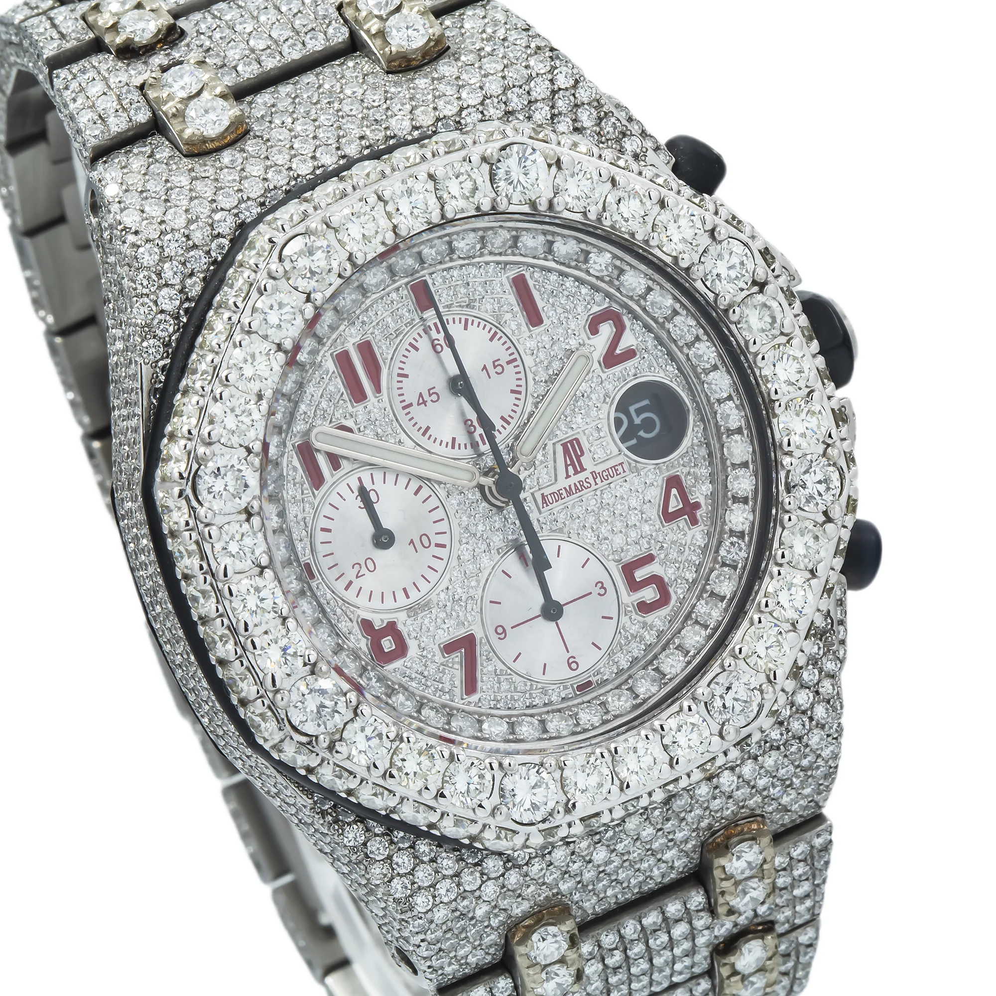 Audemars Piguet Royal Oak Offshore Chronograph 42MM 25940SK.OO.D002CA Diamond Paved Arabic Dial Custom Aftermarket Stainless Steel Bracelet 25.9ct - Image 3