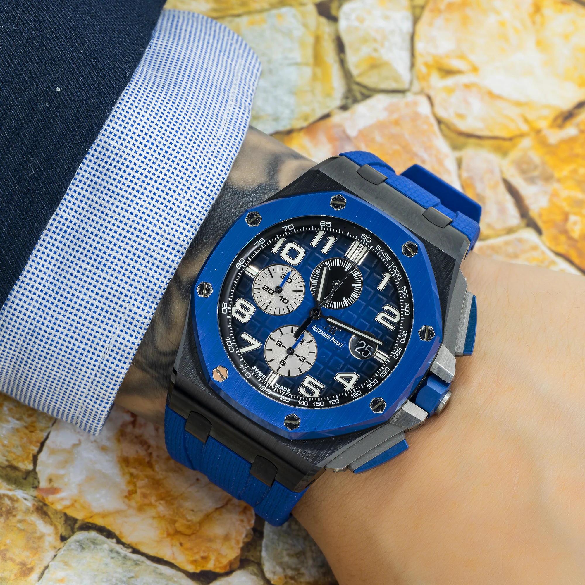 Audemars Piguet Royal Oak Offshore Chronograph 44MM 26405CE.OO.A030CA.01 Blue Arabic Dial Blue Ceramic Bezel Blue Rubber Band - Image 2