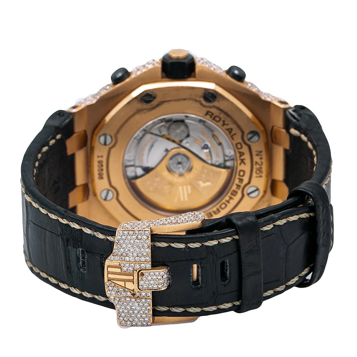 Audemars Piguet Royal Oak Offshore Chronograph 44MM 26470OR Champagne Arabic Dial Diamond Paved Bezel Black Alligator Leather Strap 8.75ct - Image 5