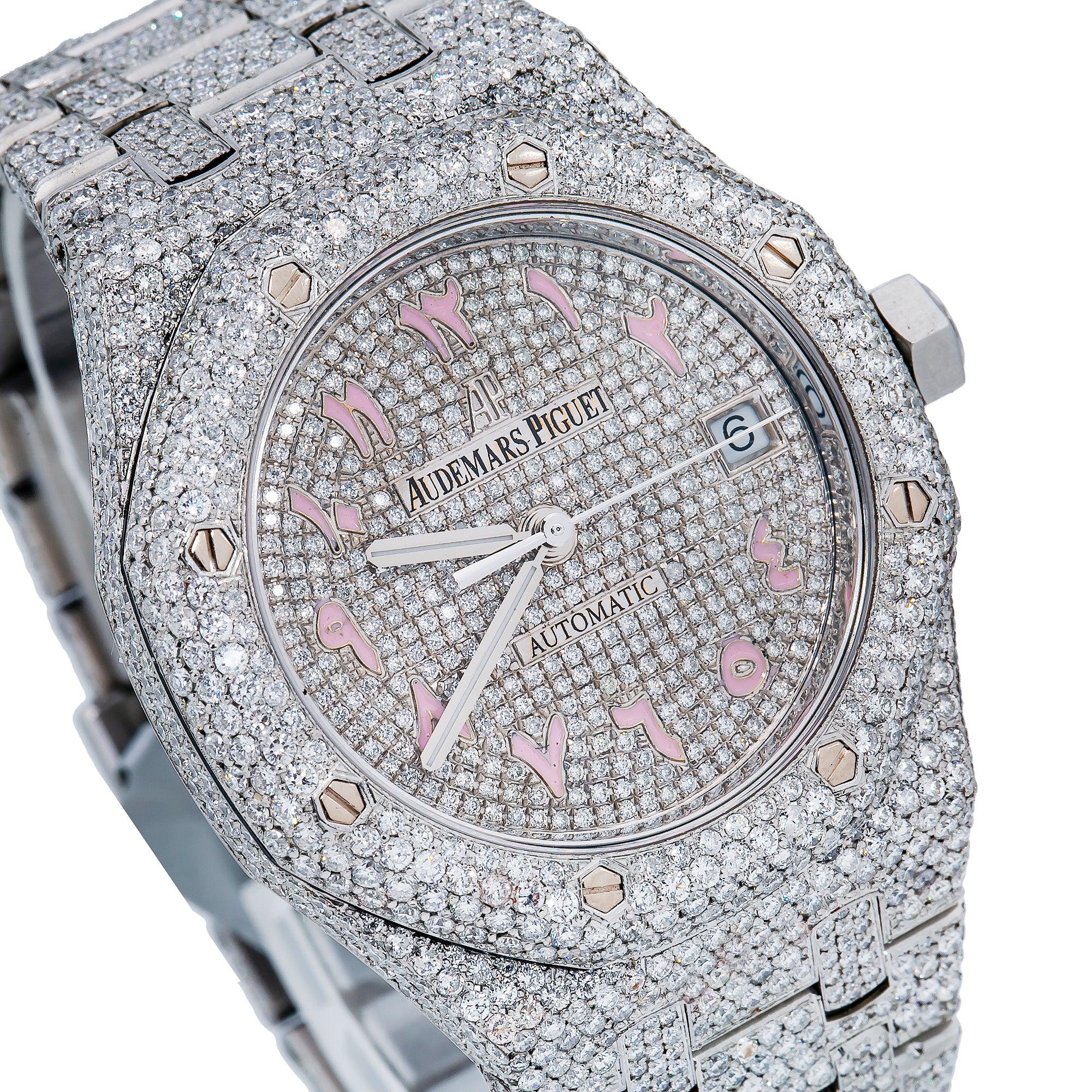 Audemars Piguet Royal Oak Selfwinding 37MM 15450ST Diamond Paved Eastern Arabic Dial Custom Aftermarket Stainless Steel Bracelet - Image 3